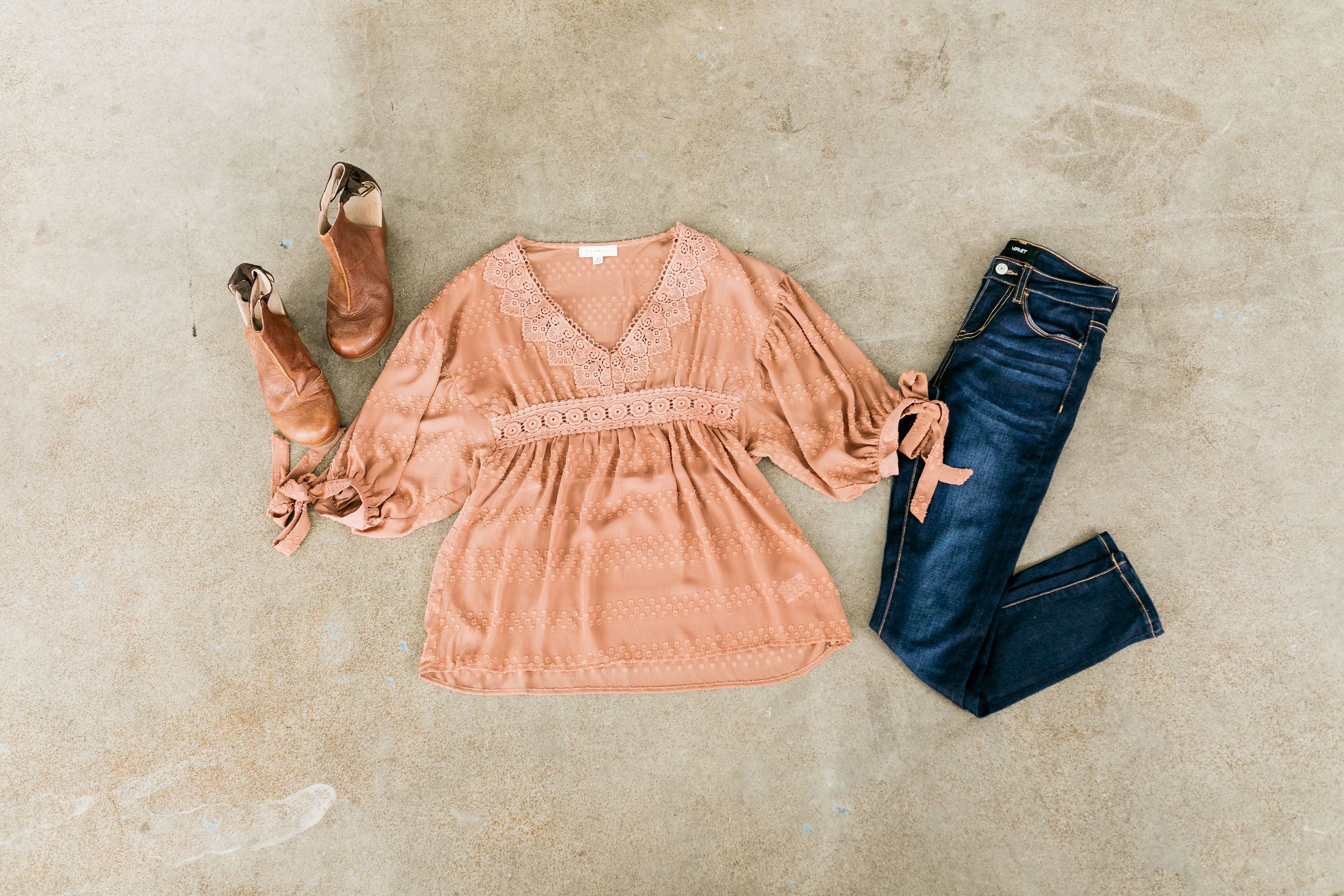 Gem Of Geneva Swiss Dot Blouse In Cocoa - ALL SALES FINAL