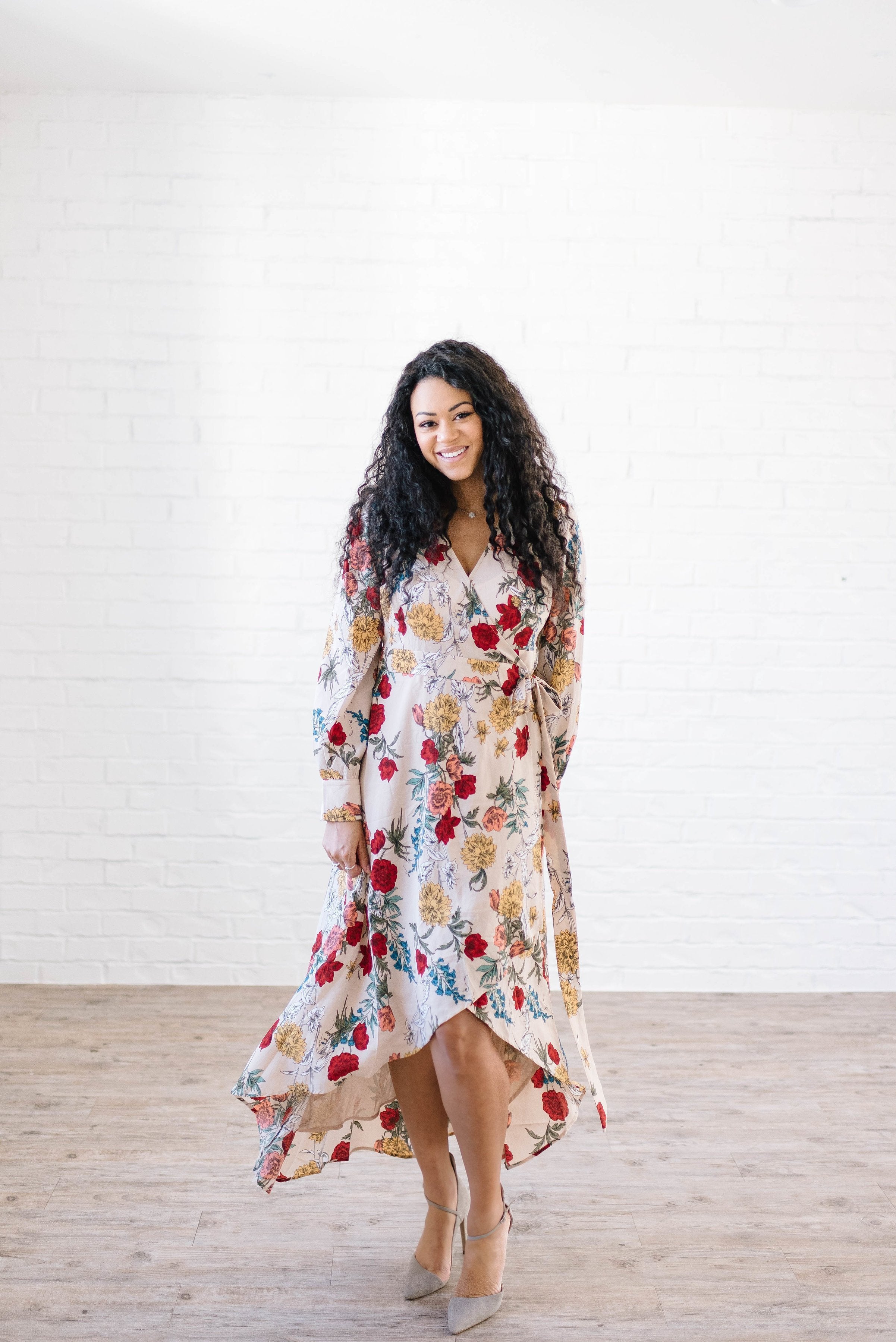 Georgia Floral Dress in Taupe