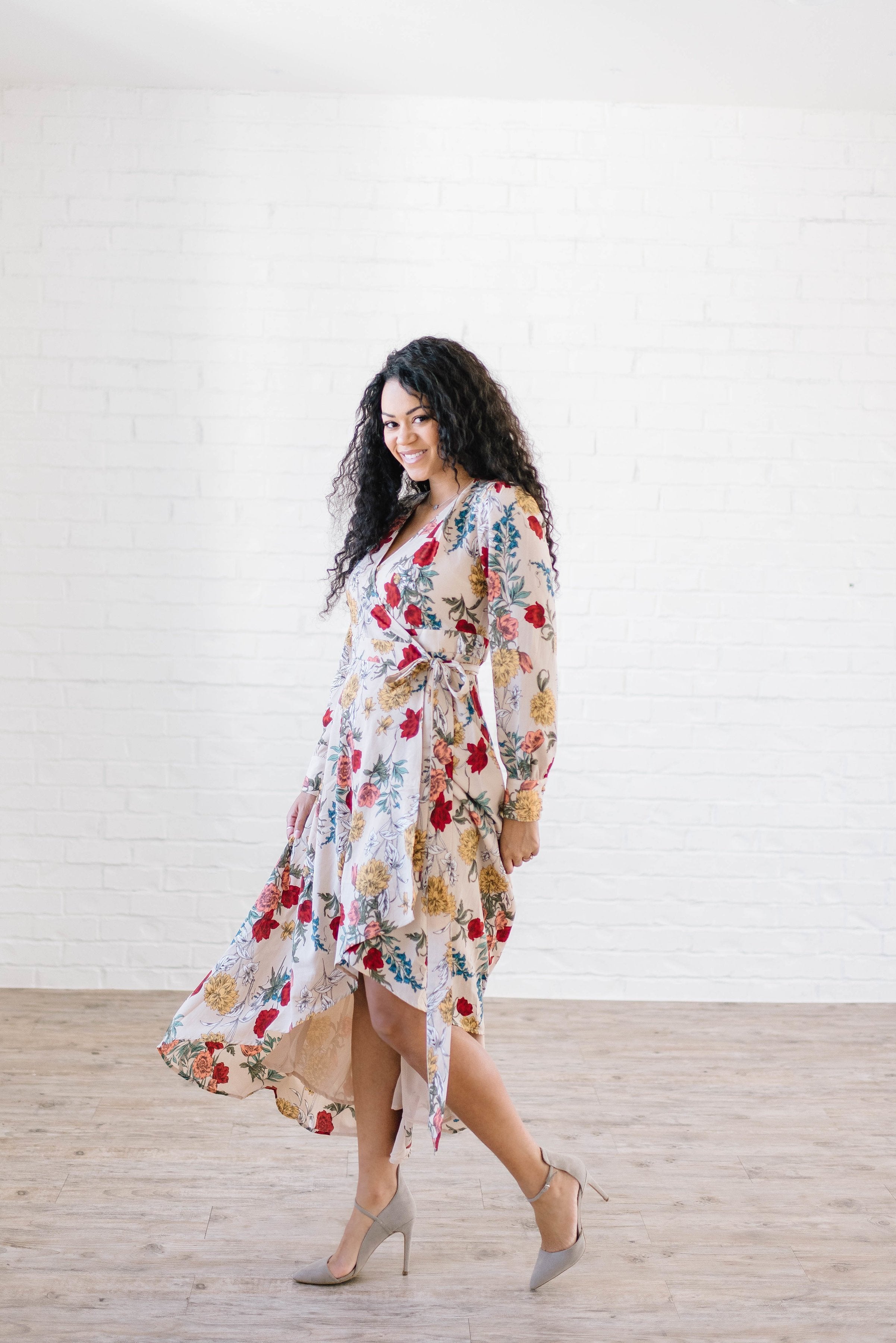 Georgia Floral Dress in Taupe