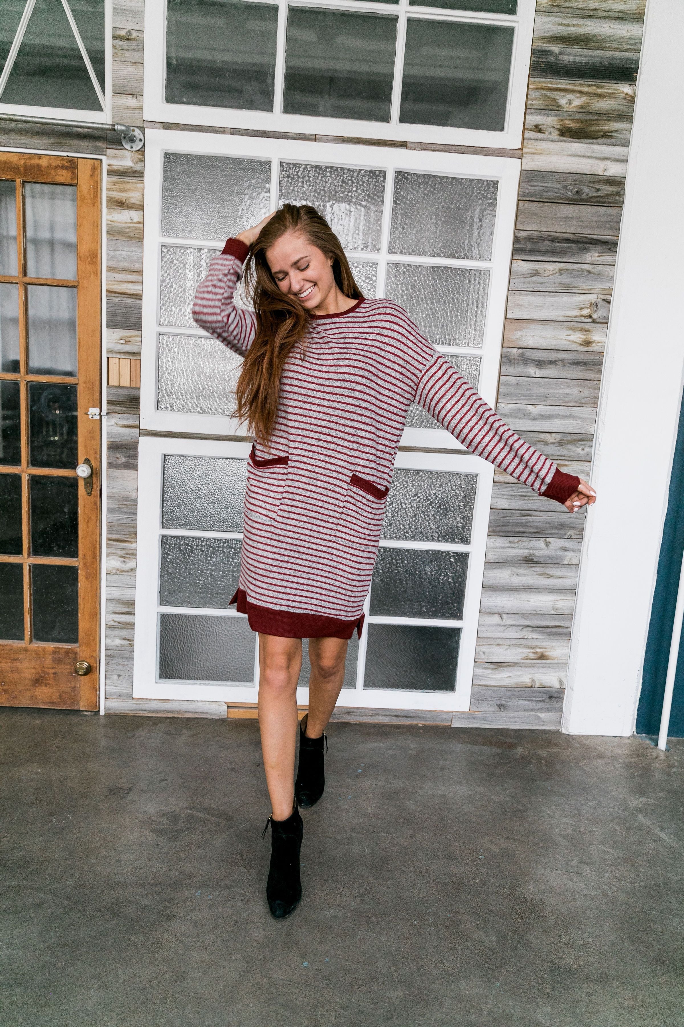 Georgia On My Mind Dress In Gray + Brick - ALL SALES FINAL
