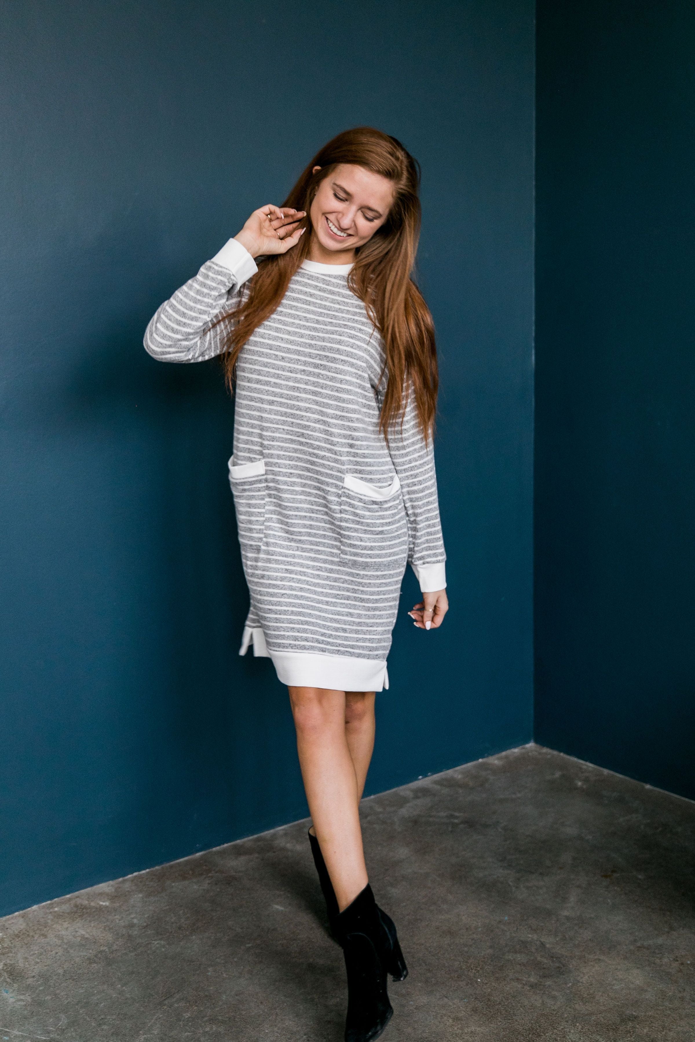 Georgia On My Mind Dress In Gray + White - ALL SALES FINAL