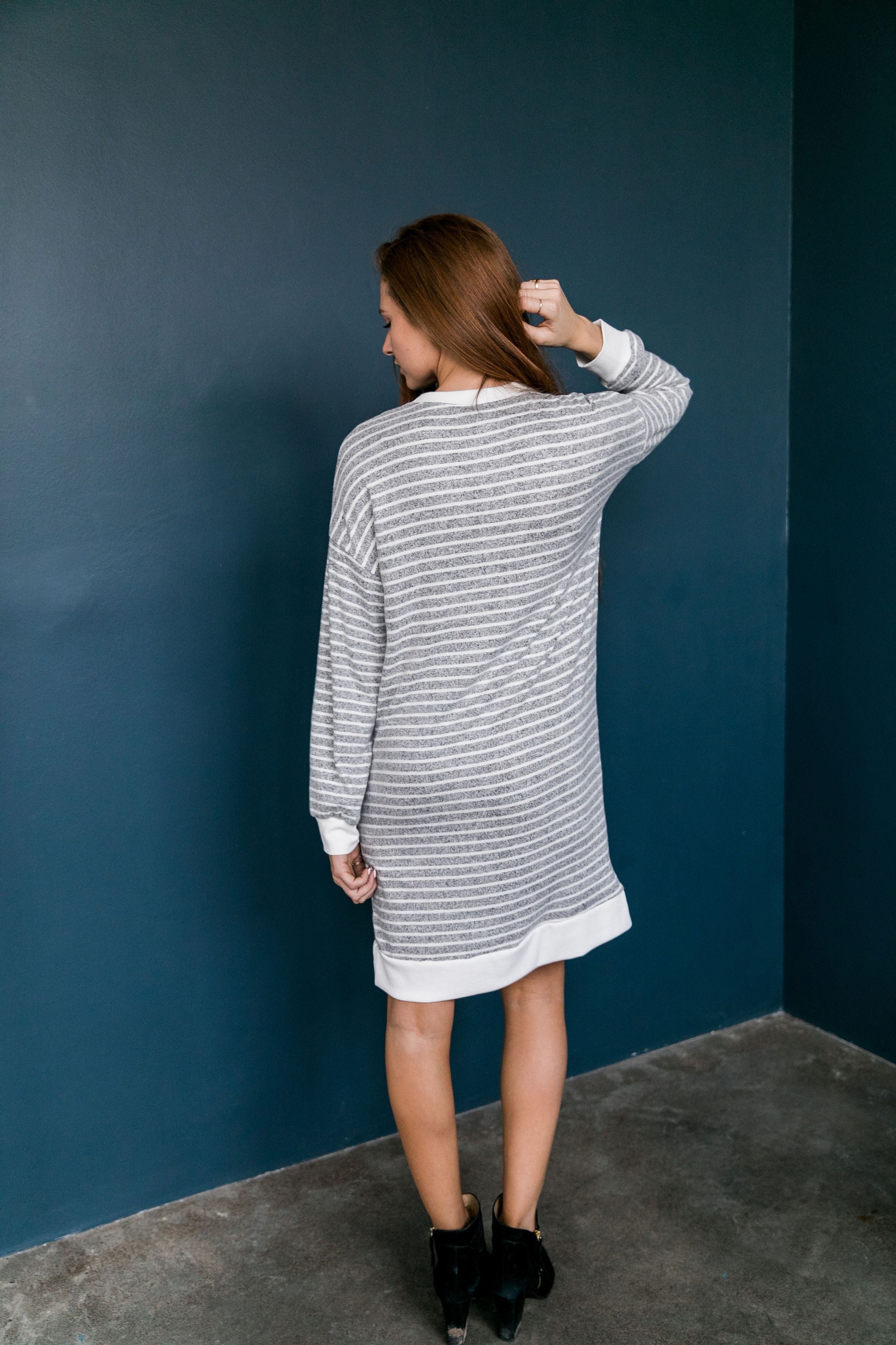 Georgia On My Mind Dress In Gray + White - ALL SALES FINAL