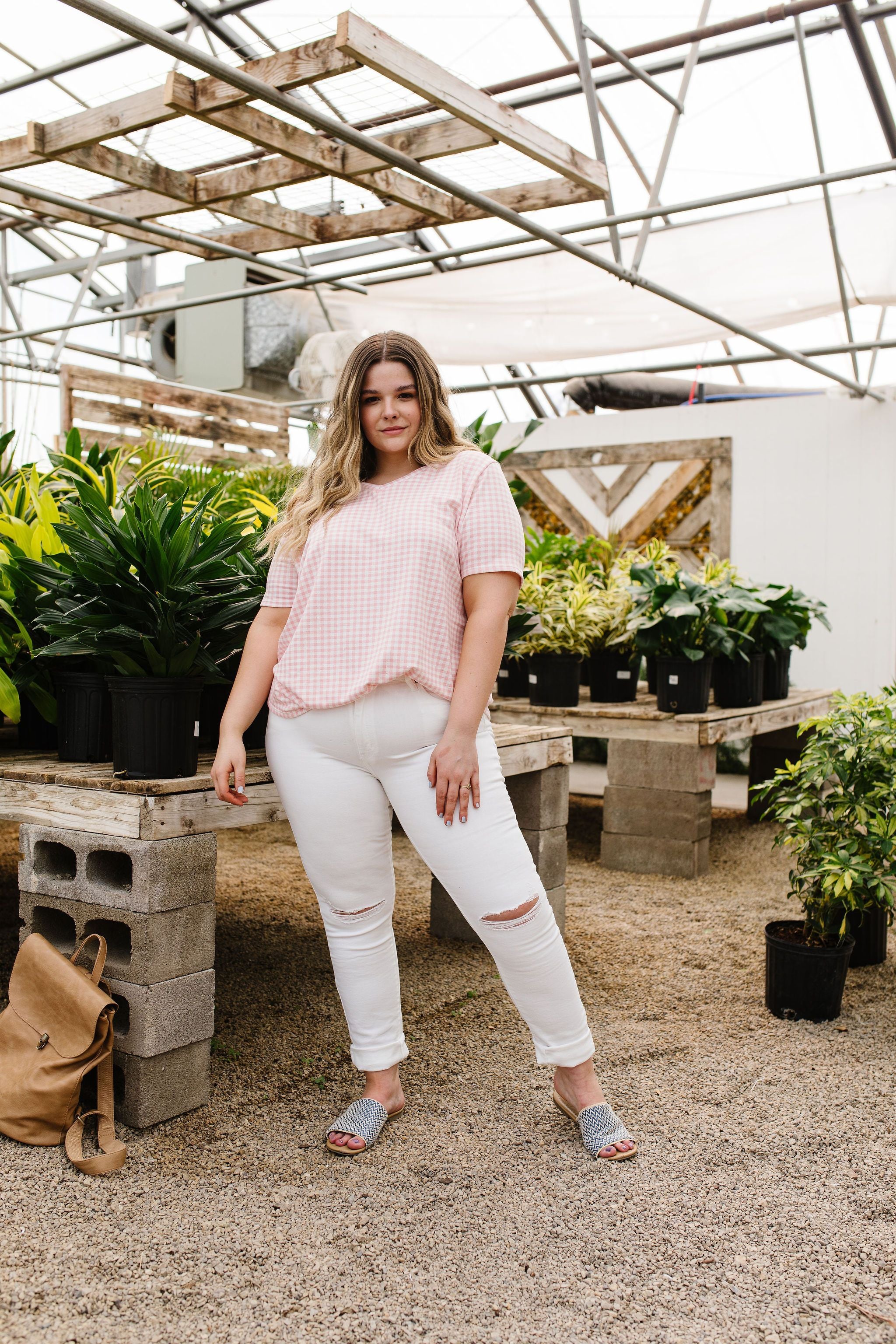 Good Girl Gingham V-neck In Pale Pink