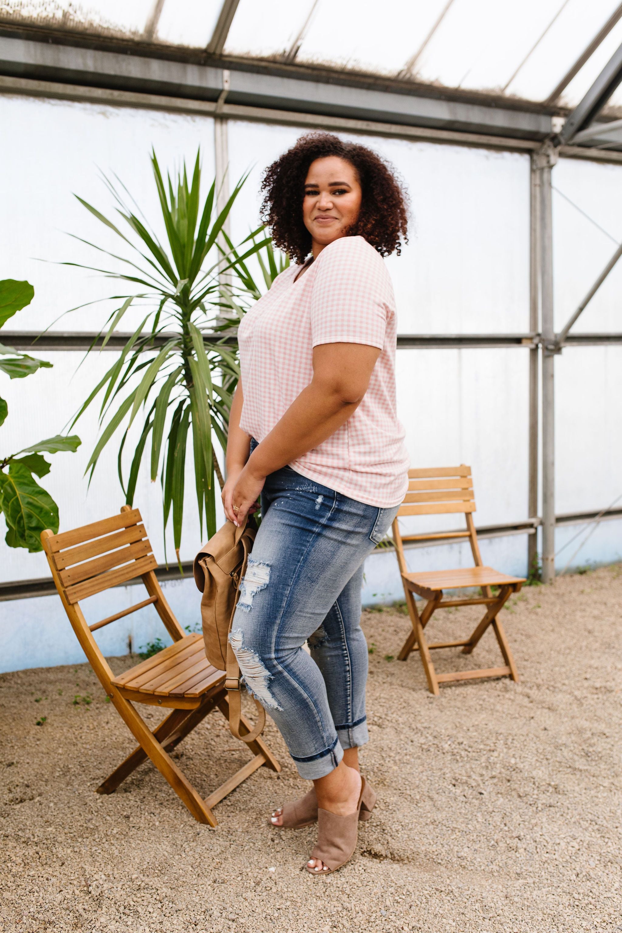 Good Girl Gingham V-neck In Pale Pink