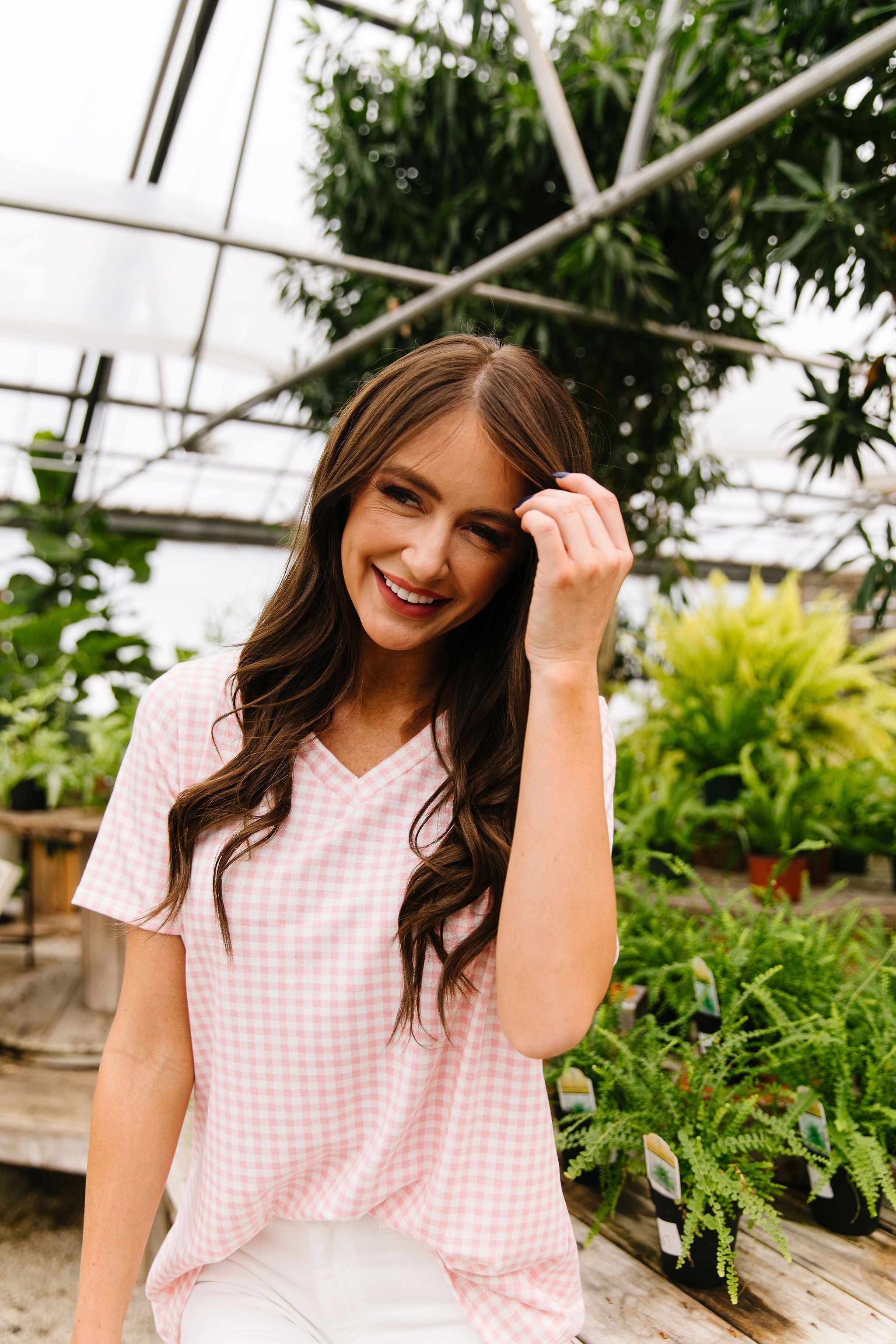 Good Girl Gingham V-neck In Pale Pink