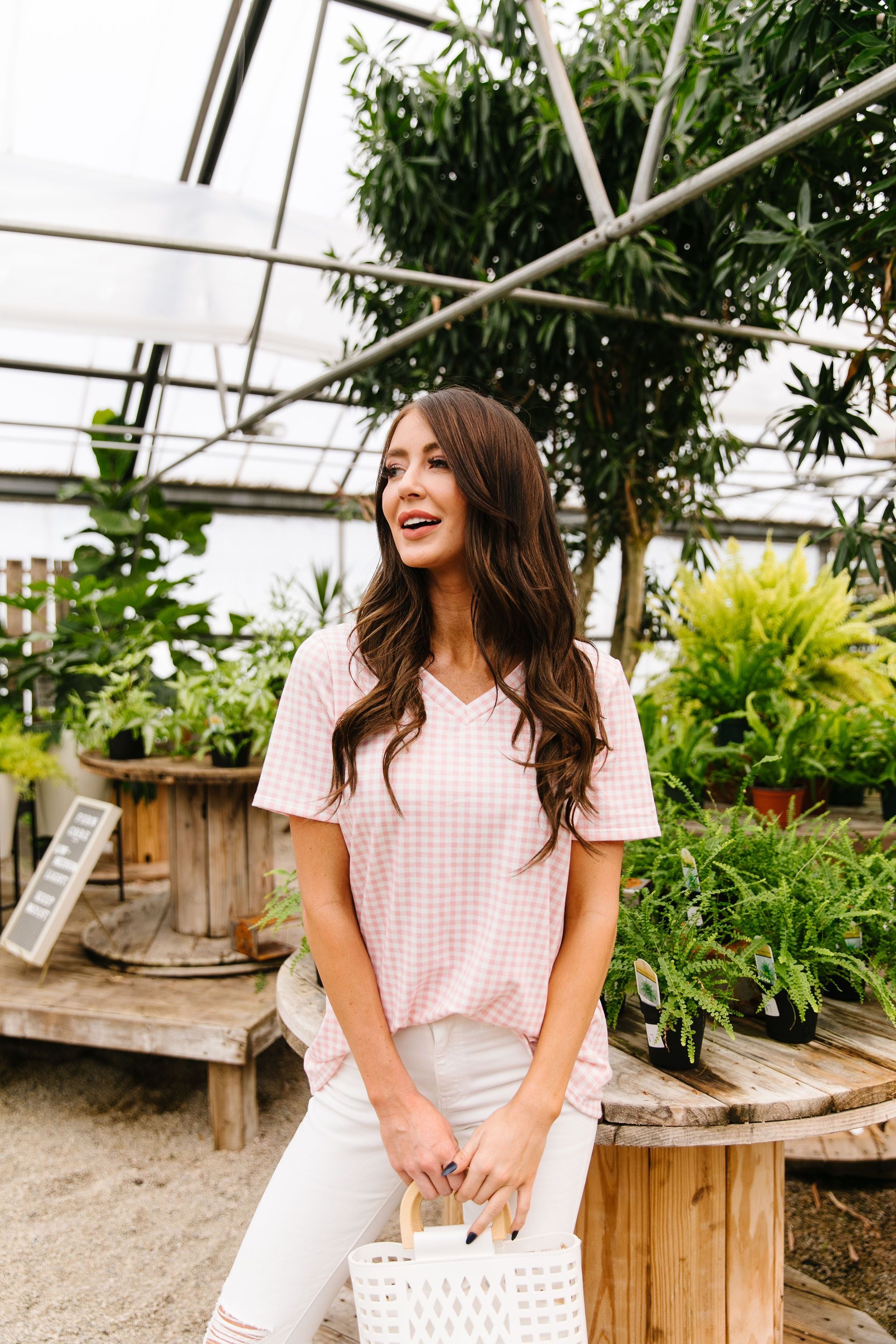 Good Girl Gingham V-neck In Pale Pink