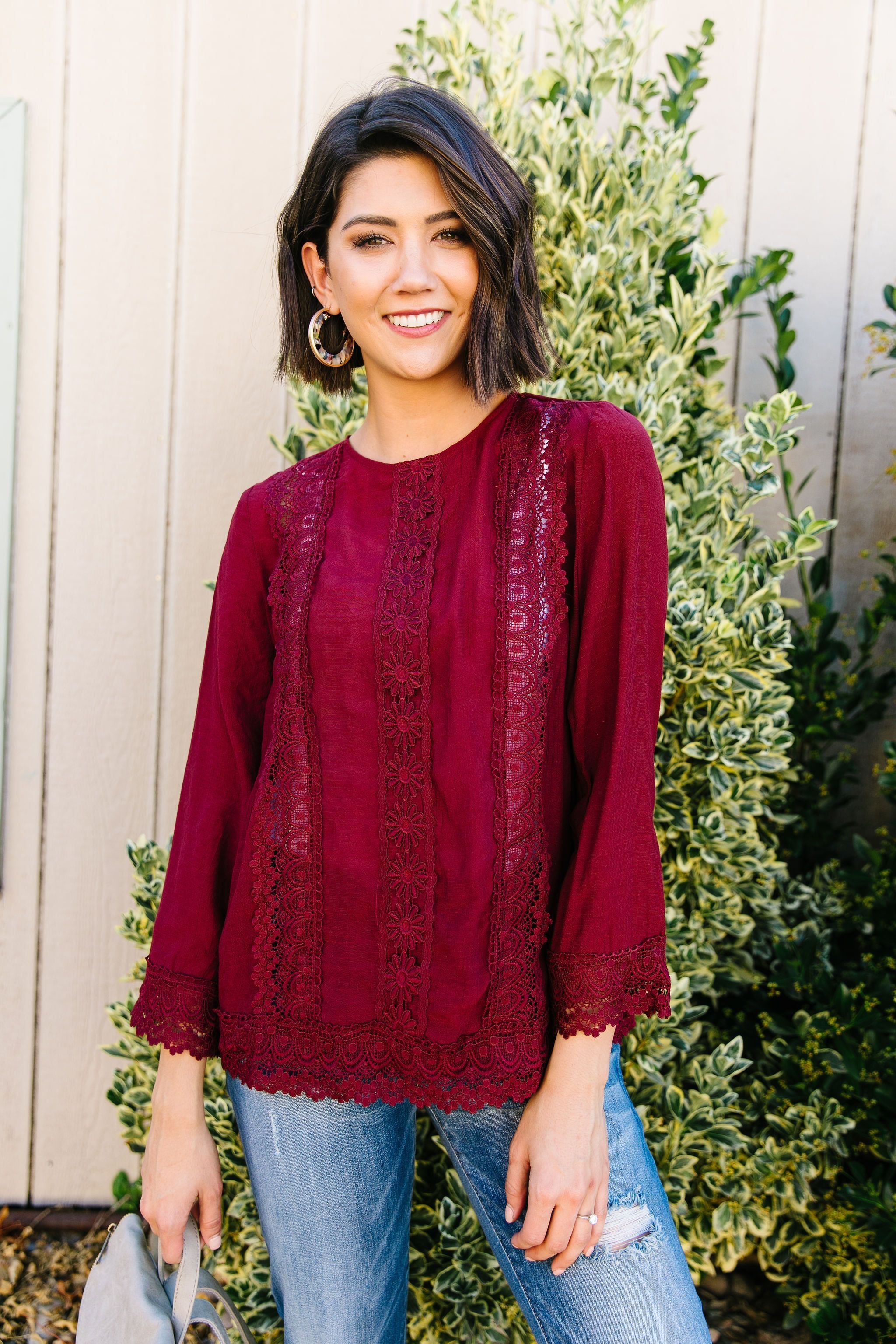 Graced With Lace Blouse In Burgundy