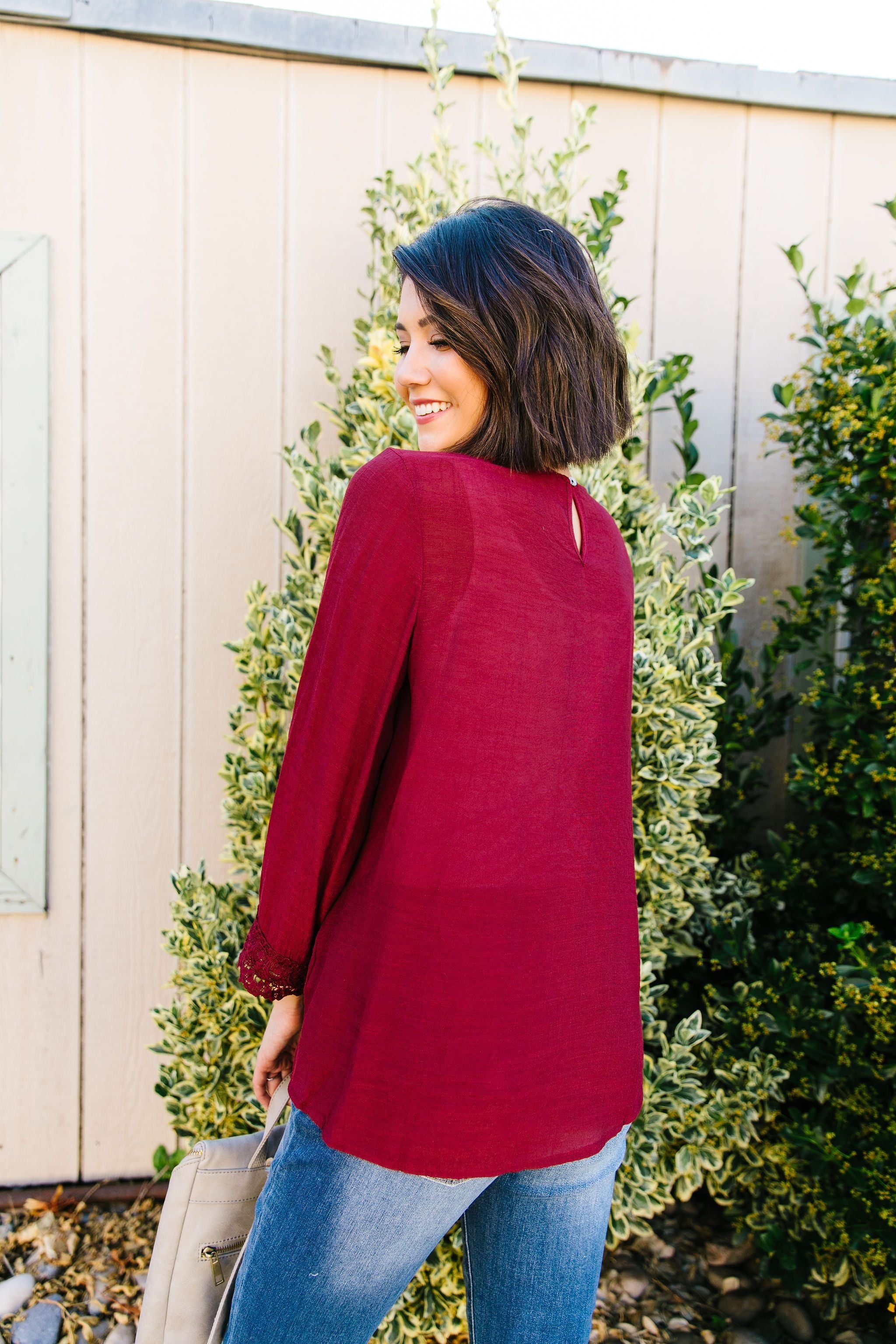 Graced With Lace Blouse In Burgundy