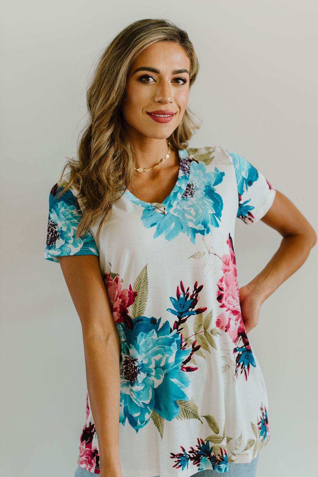 Grand Design Pink Floral V-Neck