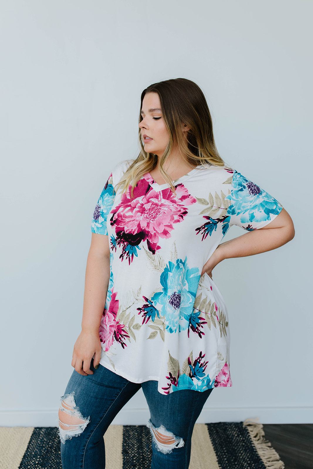 Grand Design Pink Floral V-Neck