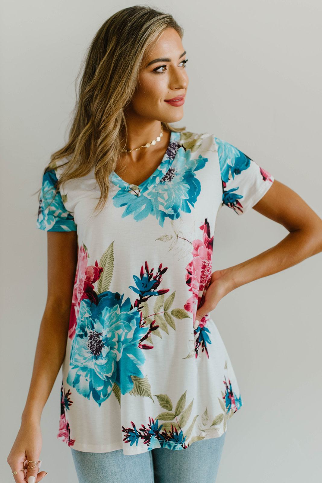 Grand Design Pink Floral V-Neck