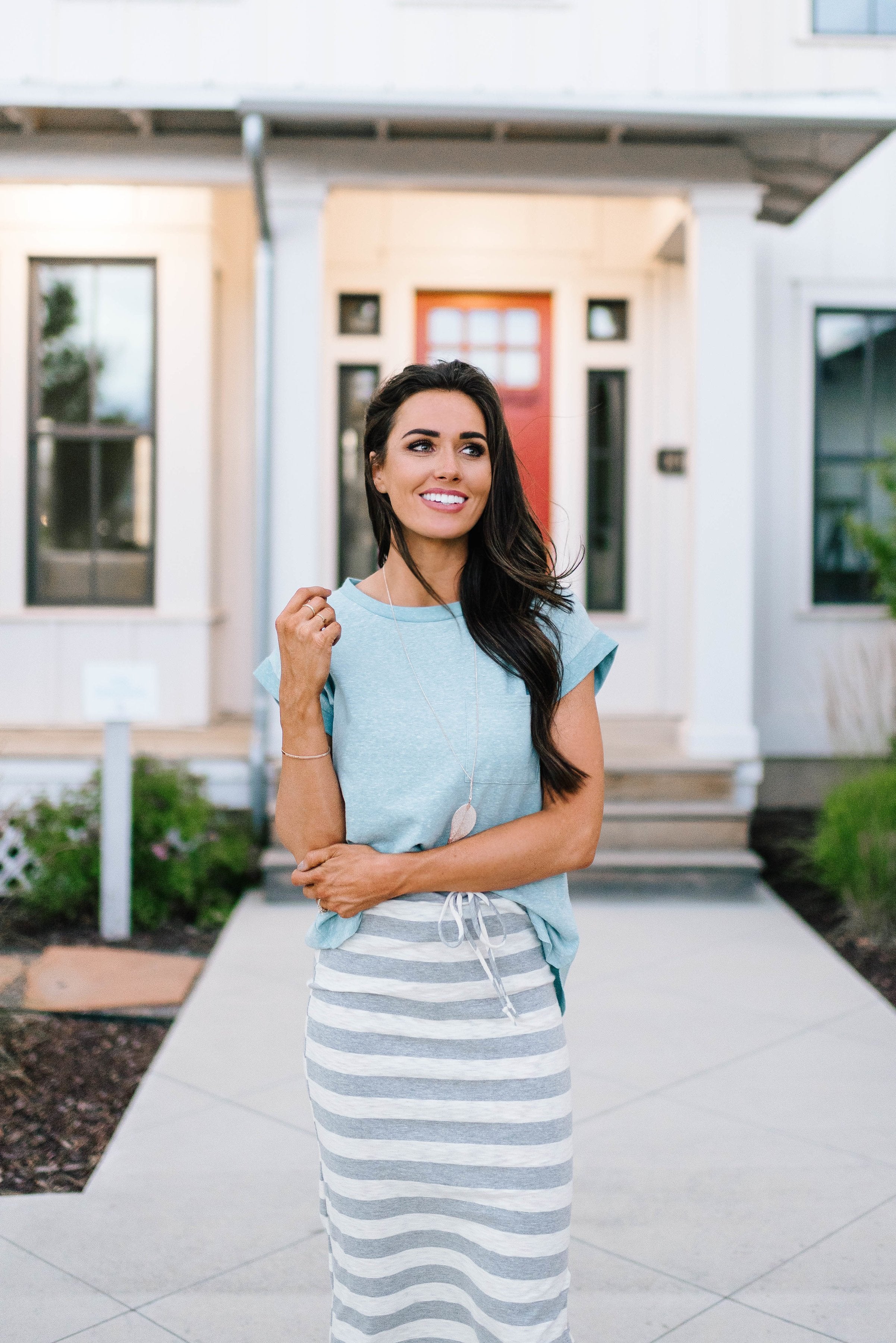 Gray Striped Maxi Skirt