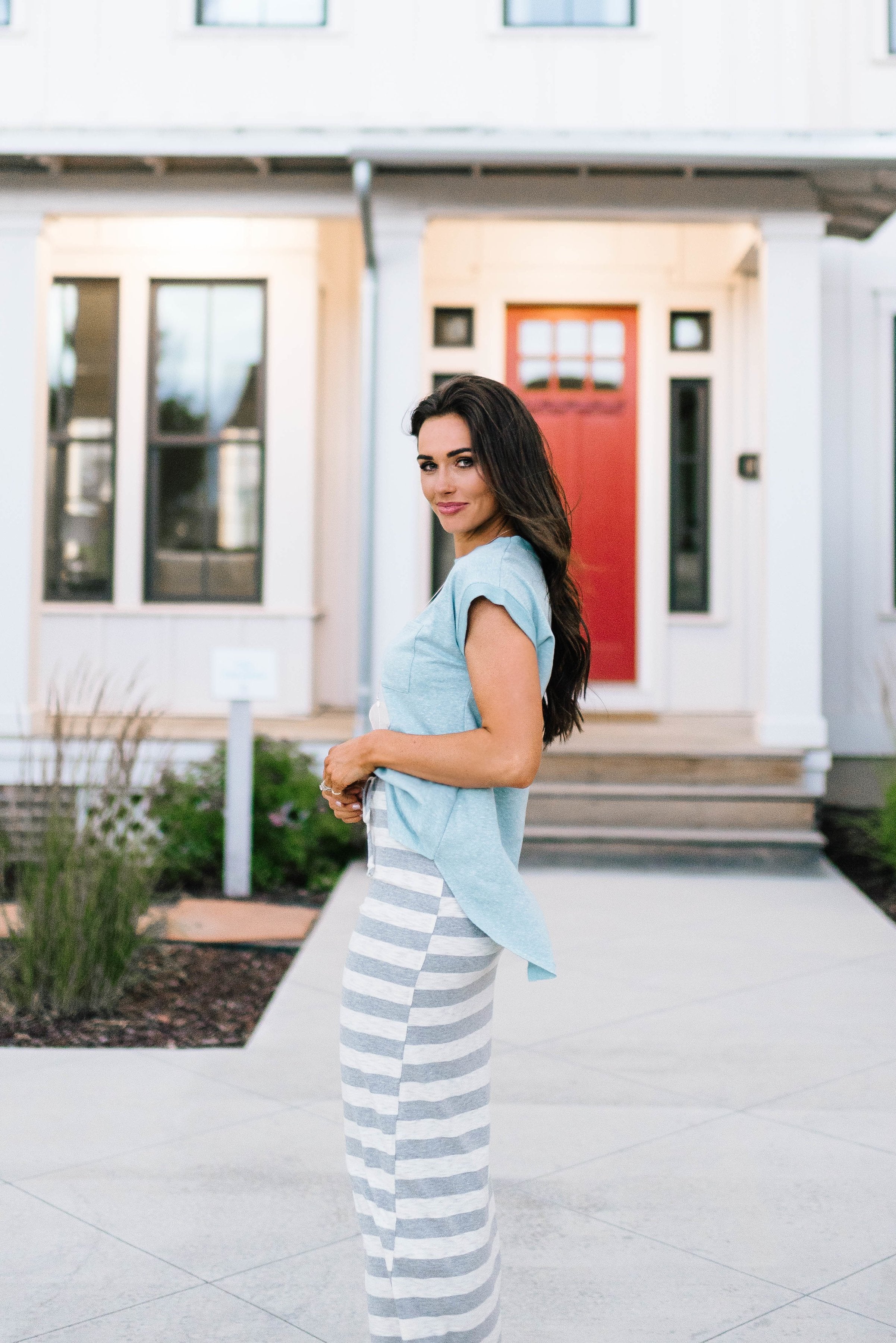 Gray Striped Maxi Skirt