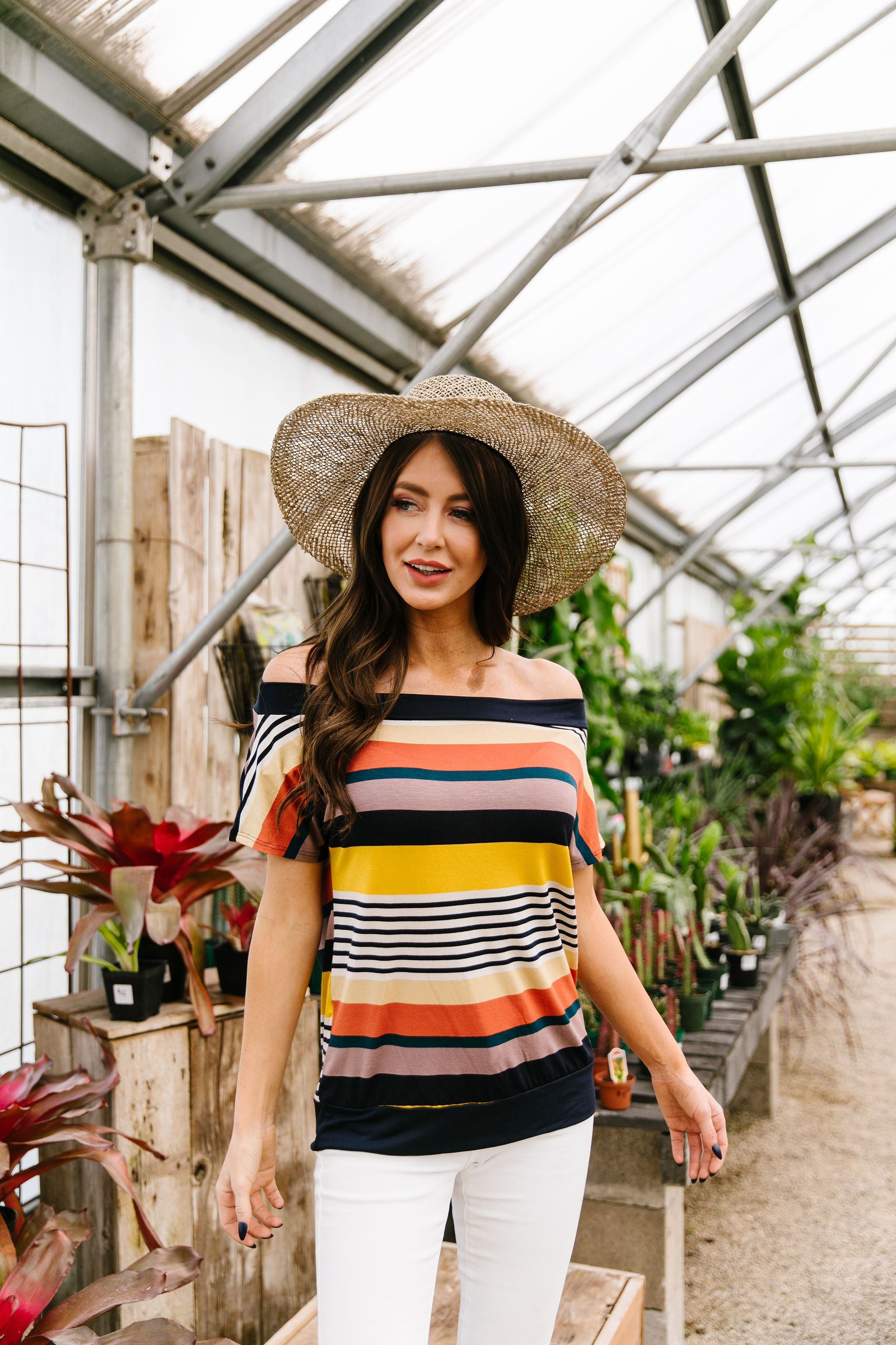Happy Stripes Boatneck Top In Coral
