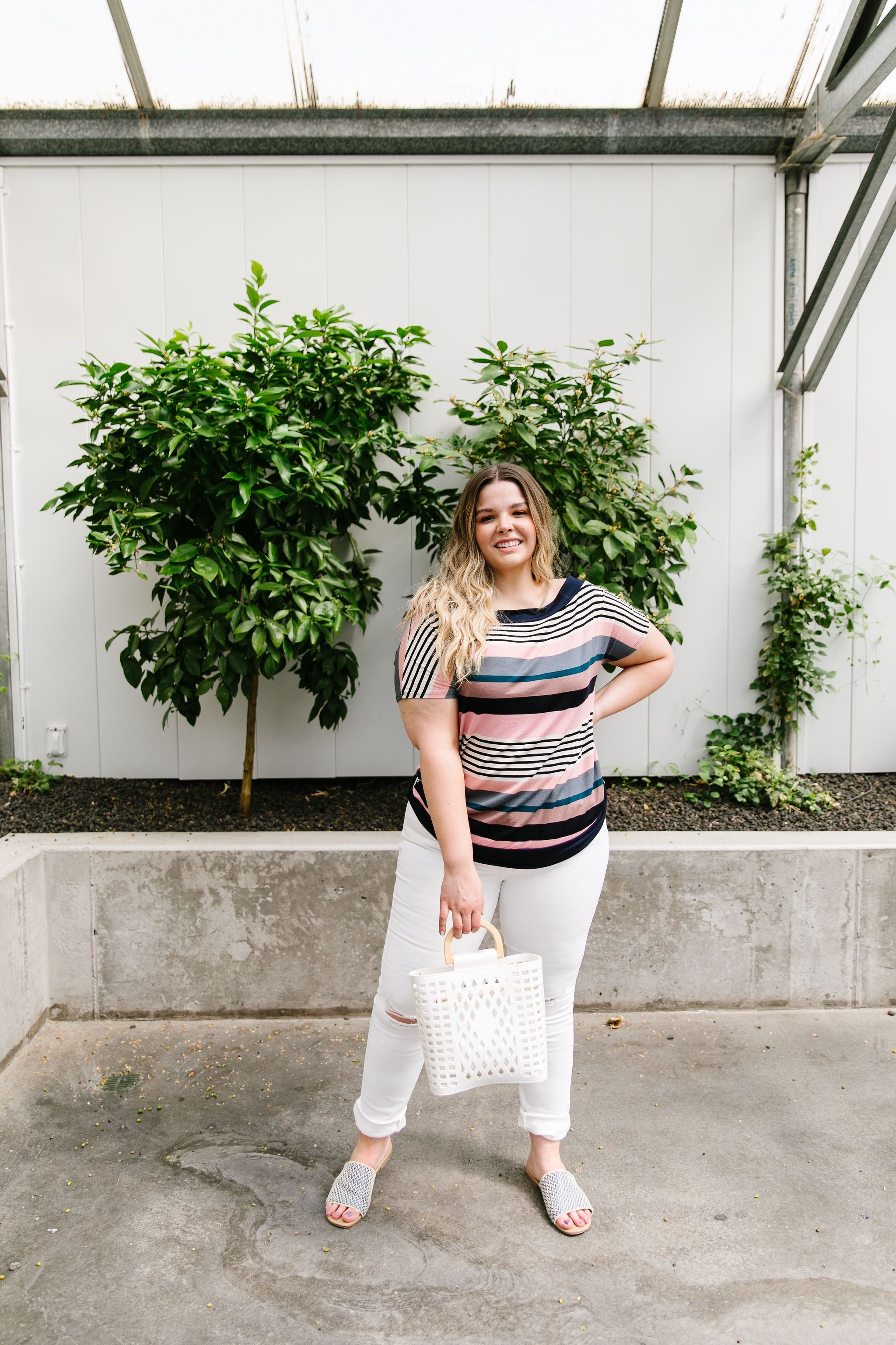 Happy Stripes Boatneck Top In Pink