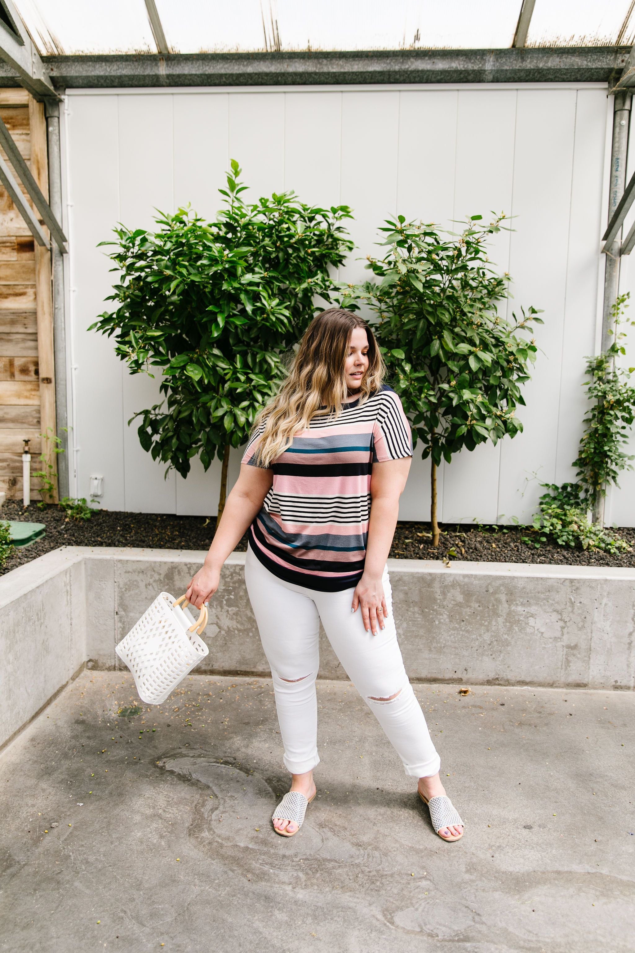Happy Stripes Boatneck Top In Pink