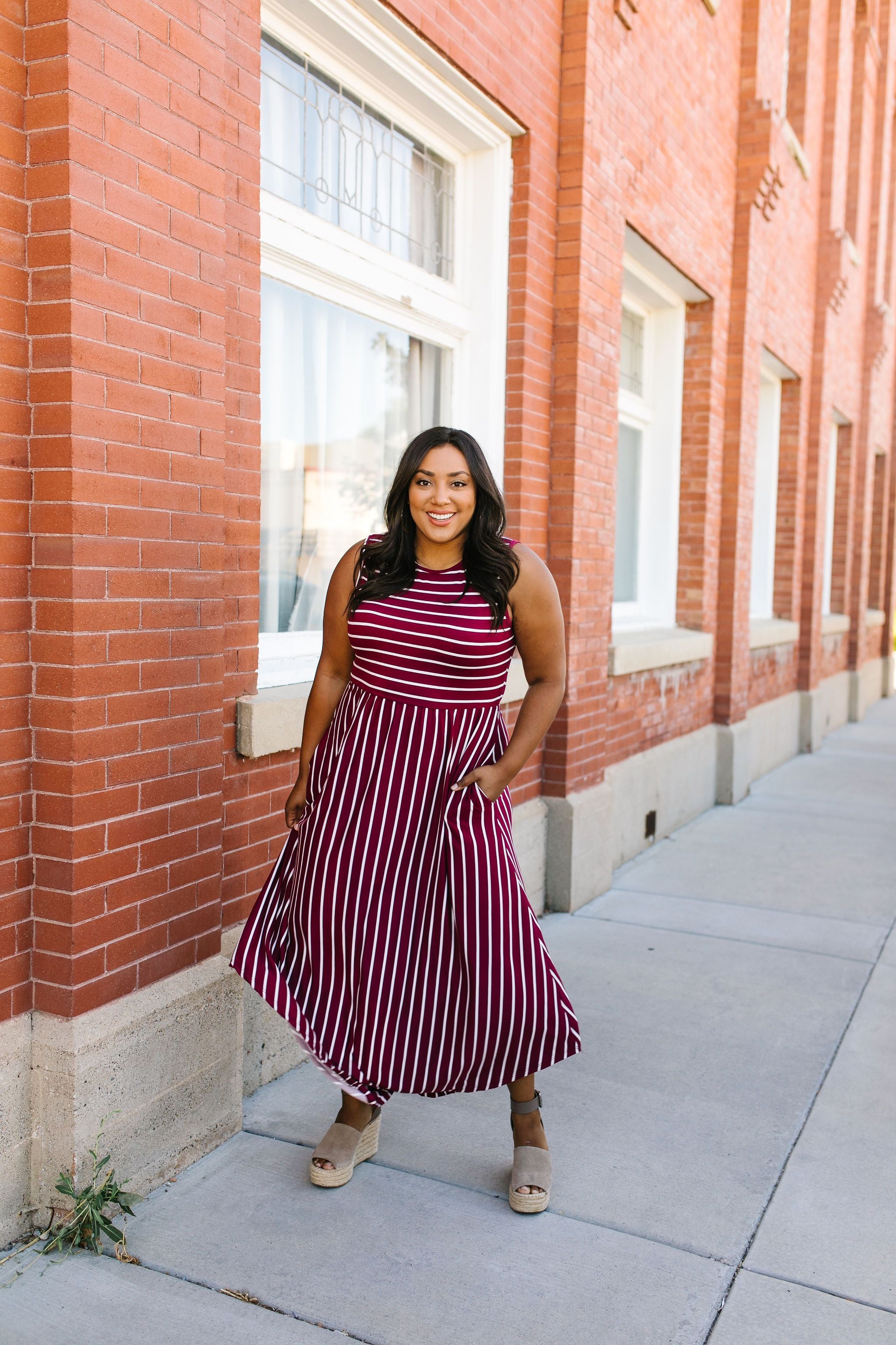 Have It Both Ways Striped Dress In Wine