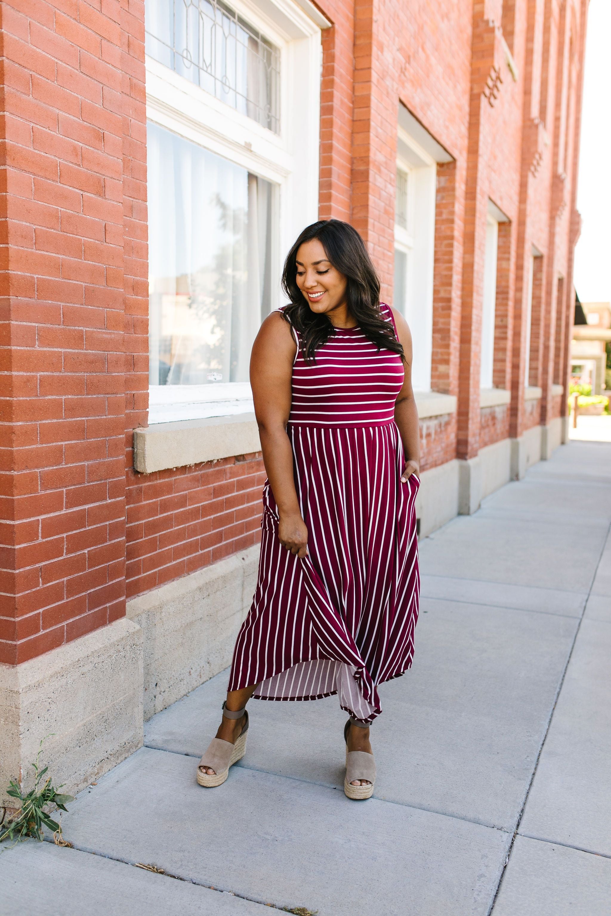 Have It Both Ways Striped Dress In Wine