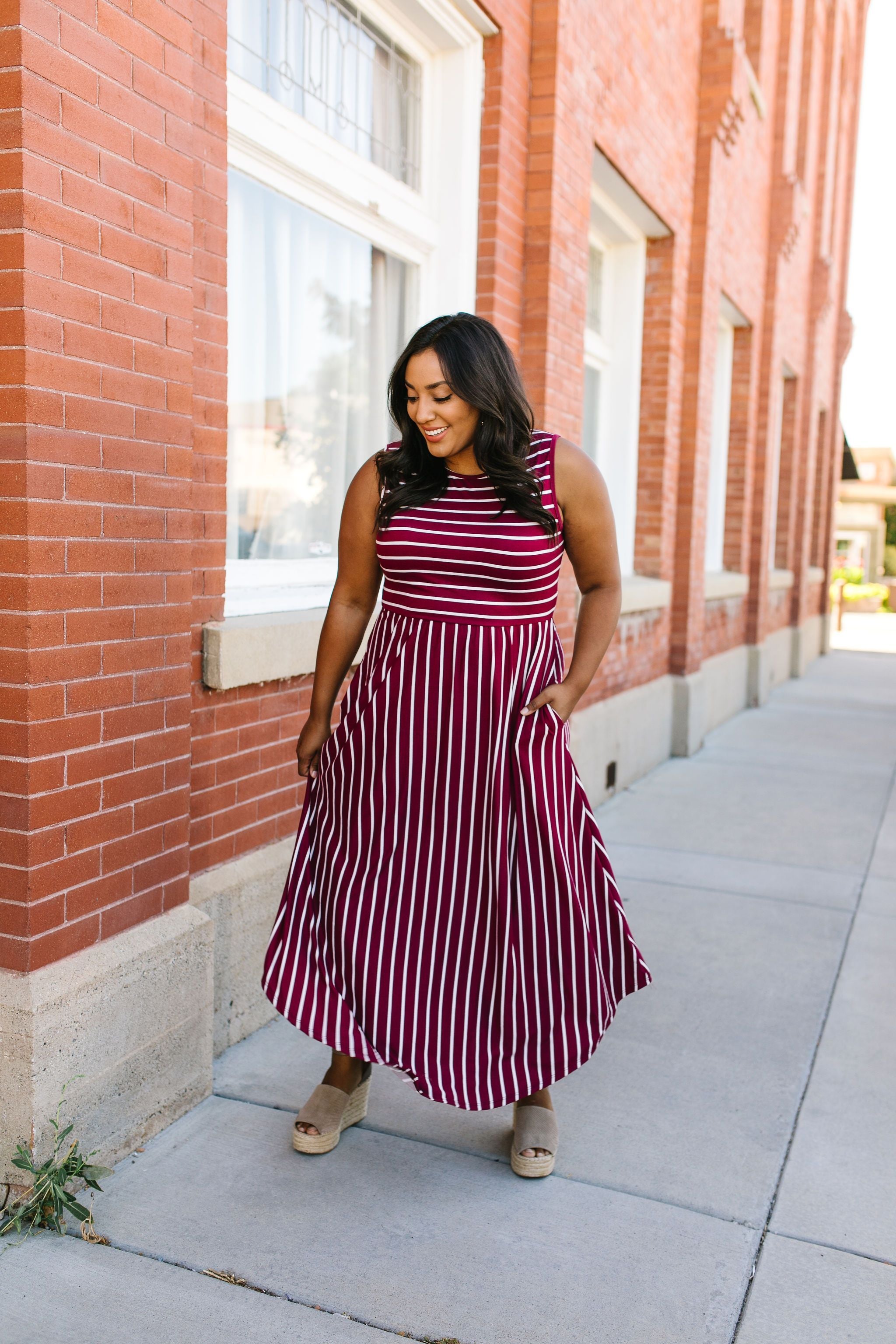 Have It Both Ways Striped Dress In Wine