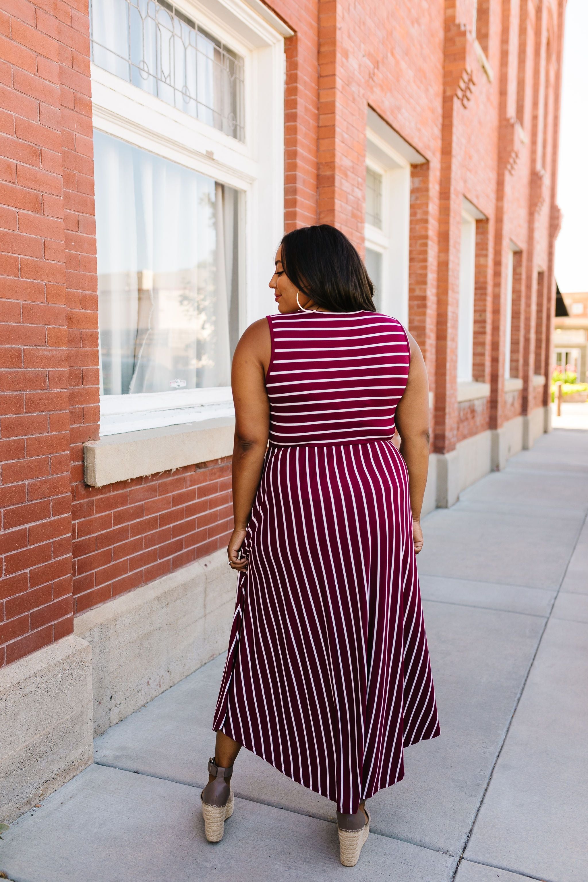 Have It Both Ways Striped Dress In Wine