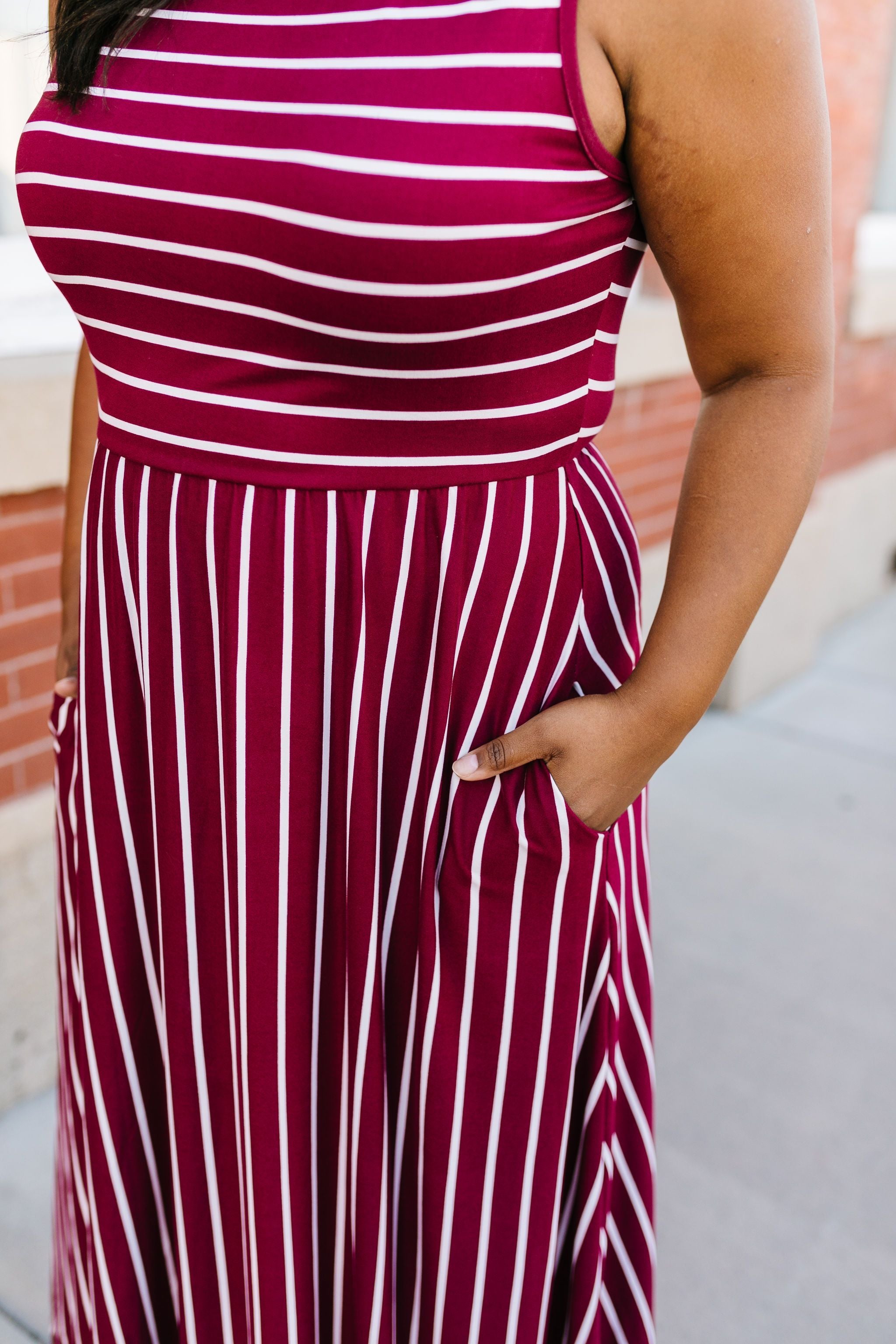 Have It Both Ways Striped Dress In Wine