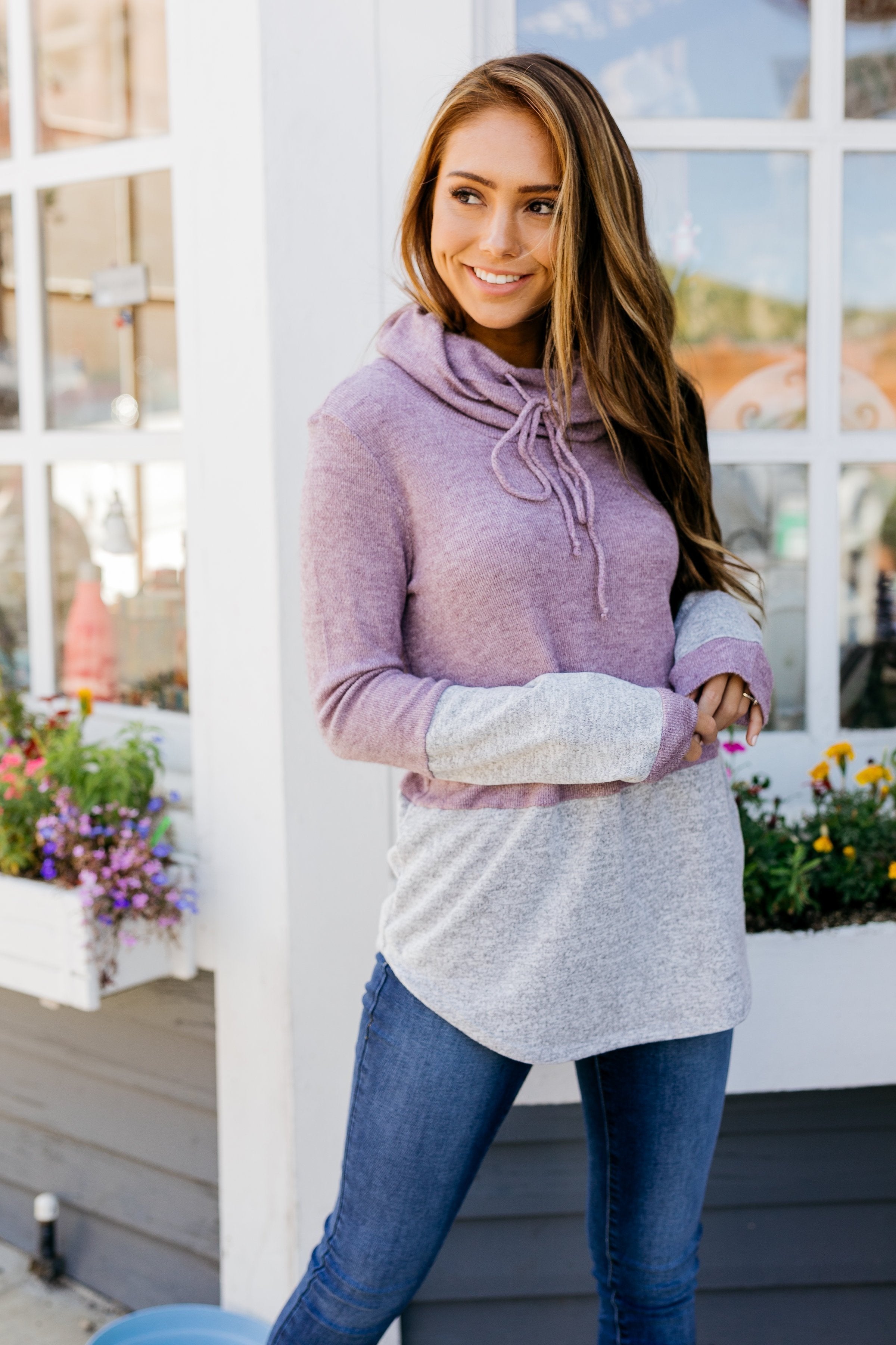 Heathered Plum Color Block Sweater