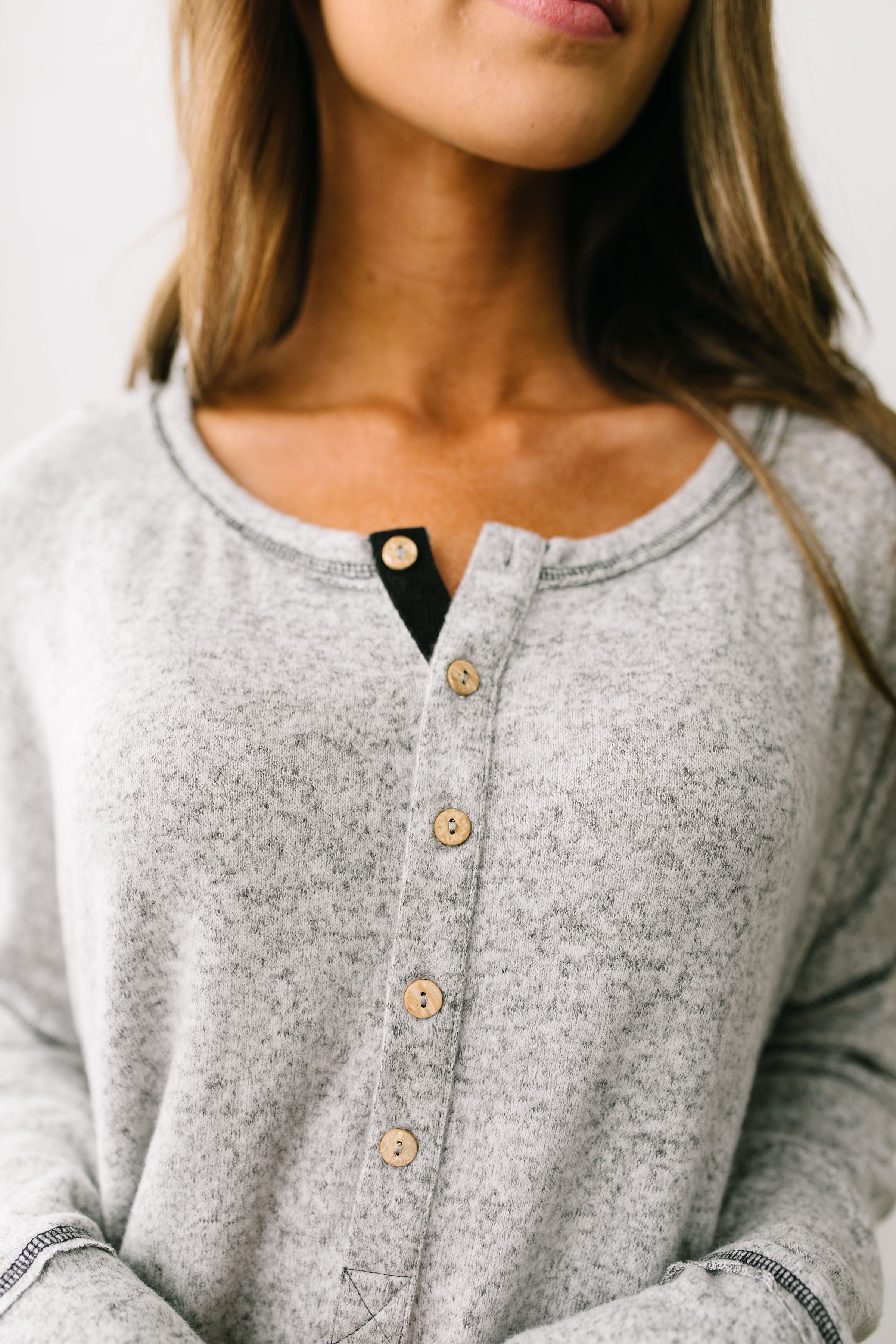 Heavenly Henley Top In Heather Gray