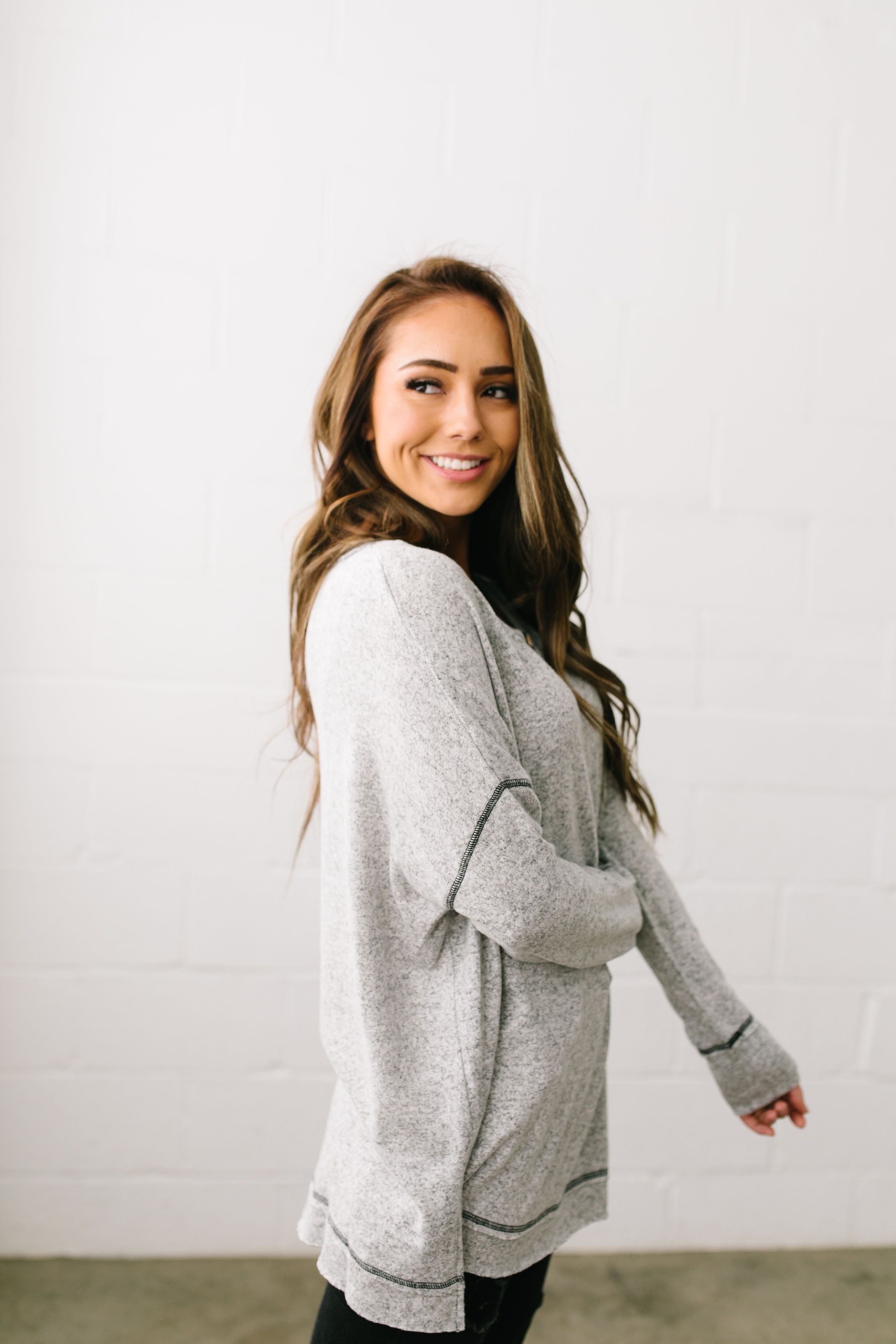 Heavenly Henley Top In Heather Gray