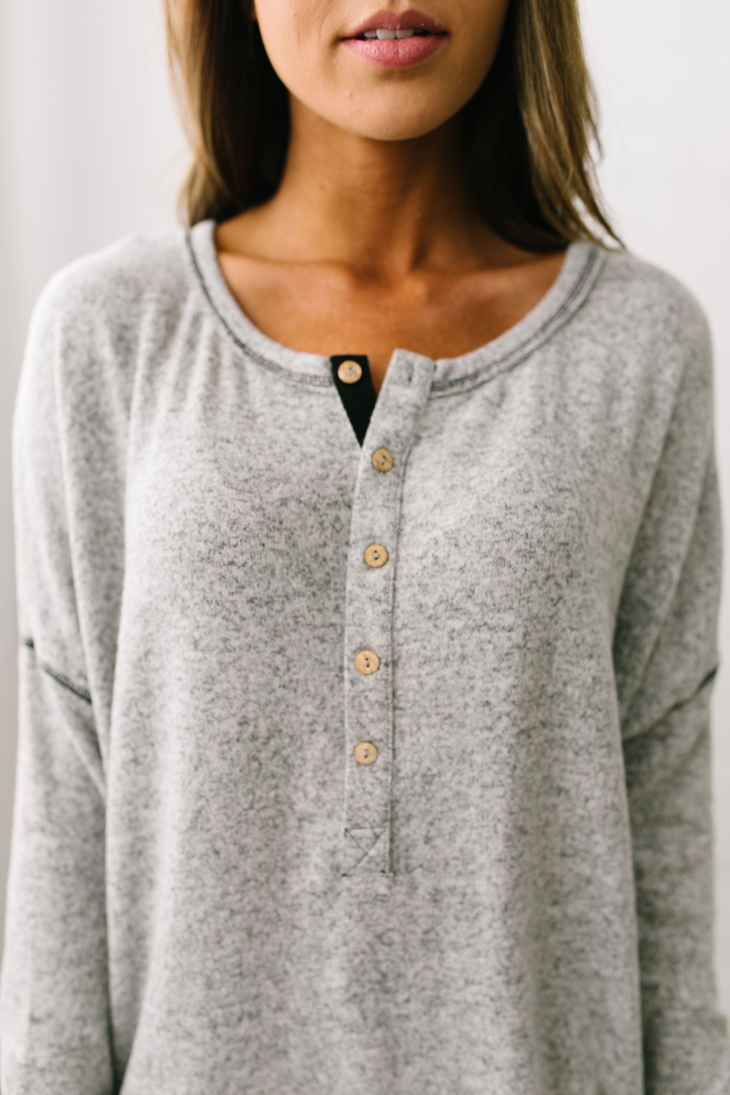 Heavenly Henley Top In Heather Gray