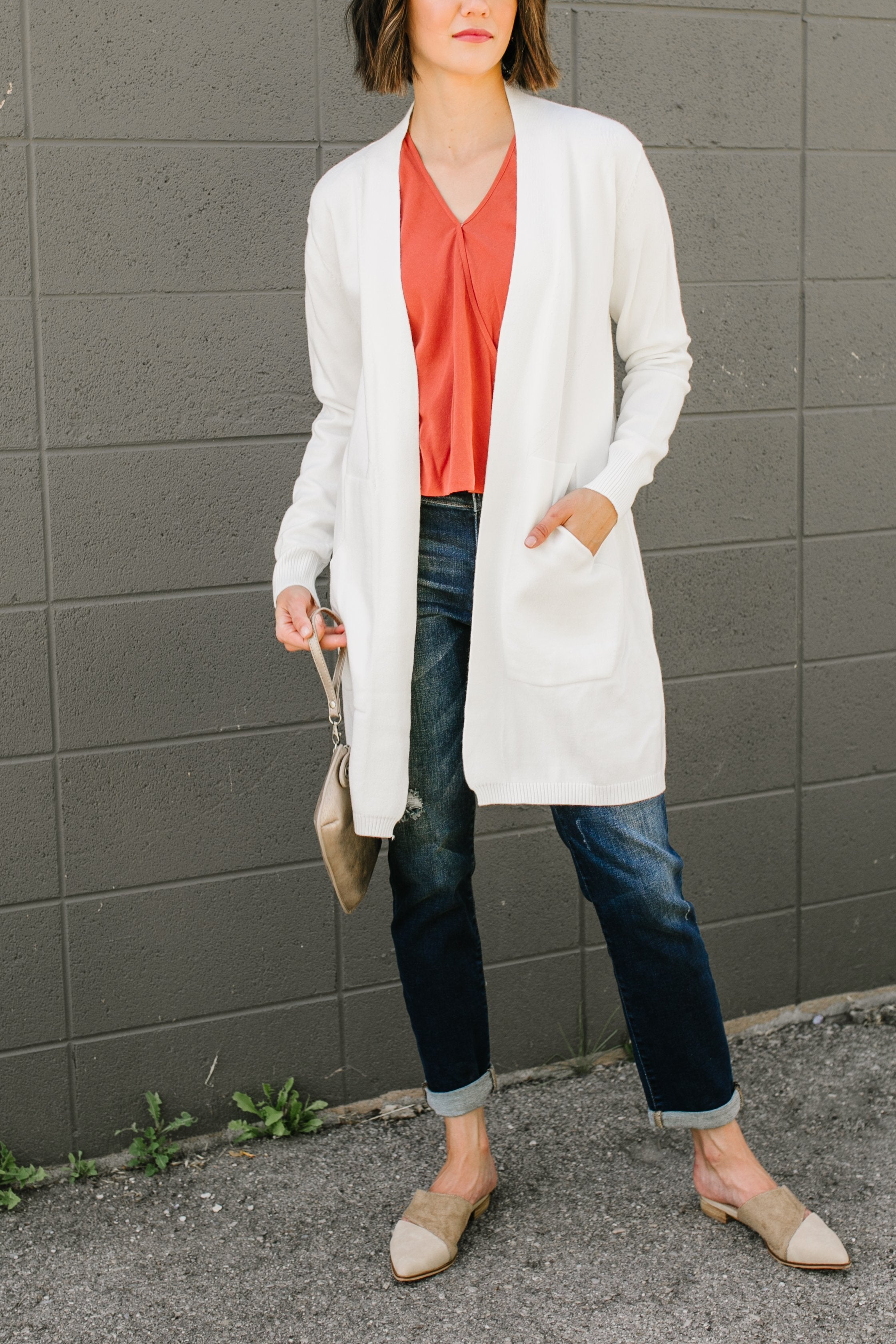 Hidden Button Ivory Cardigan