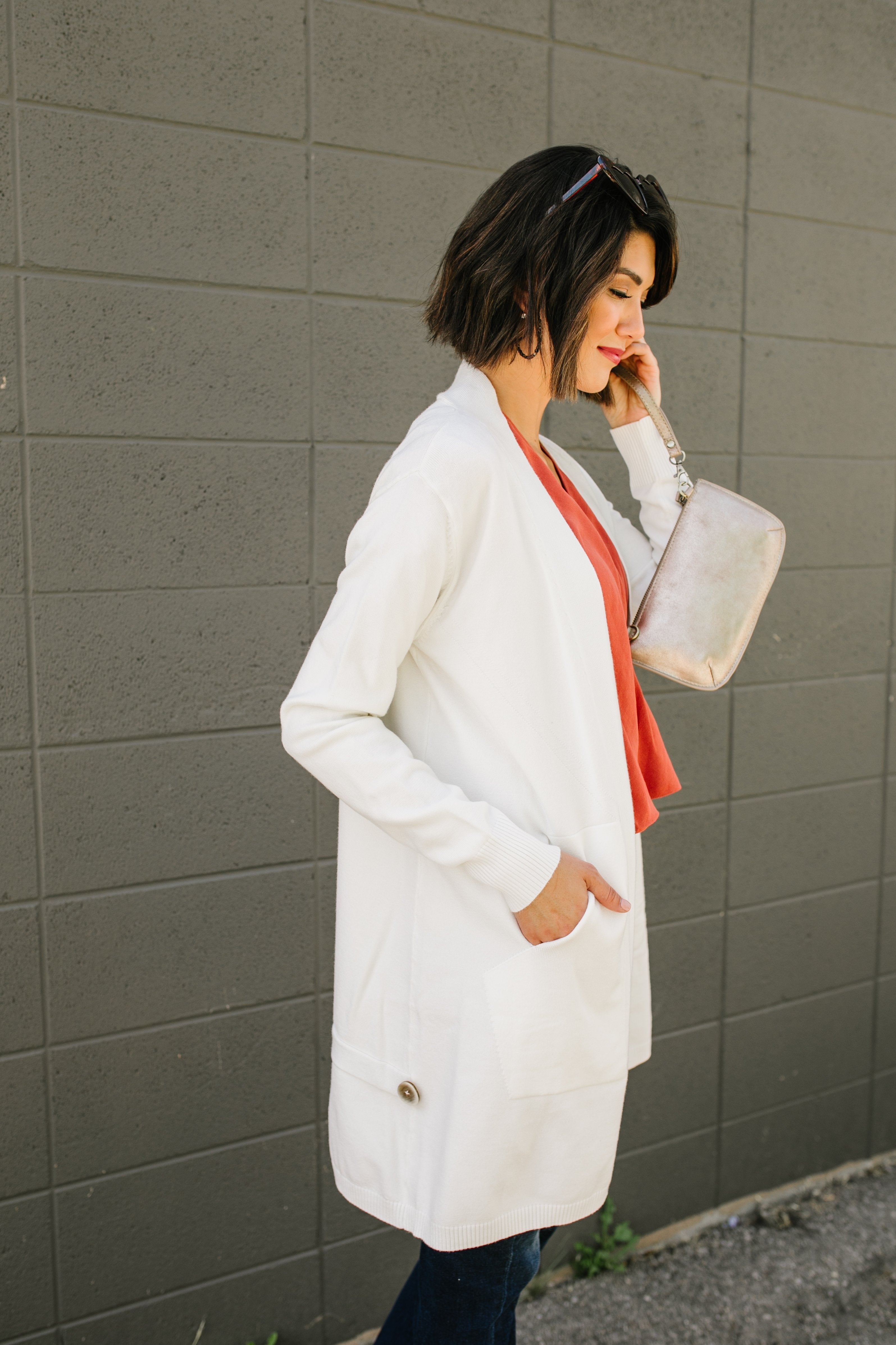 Hidden Button Ivory Cardigan