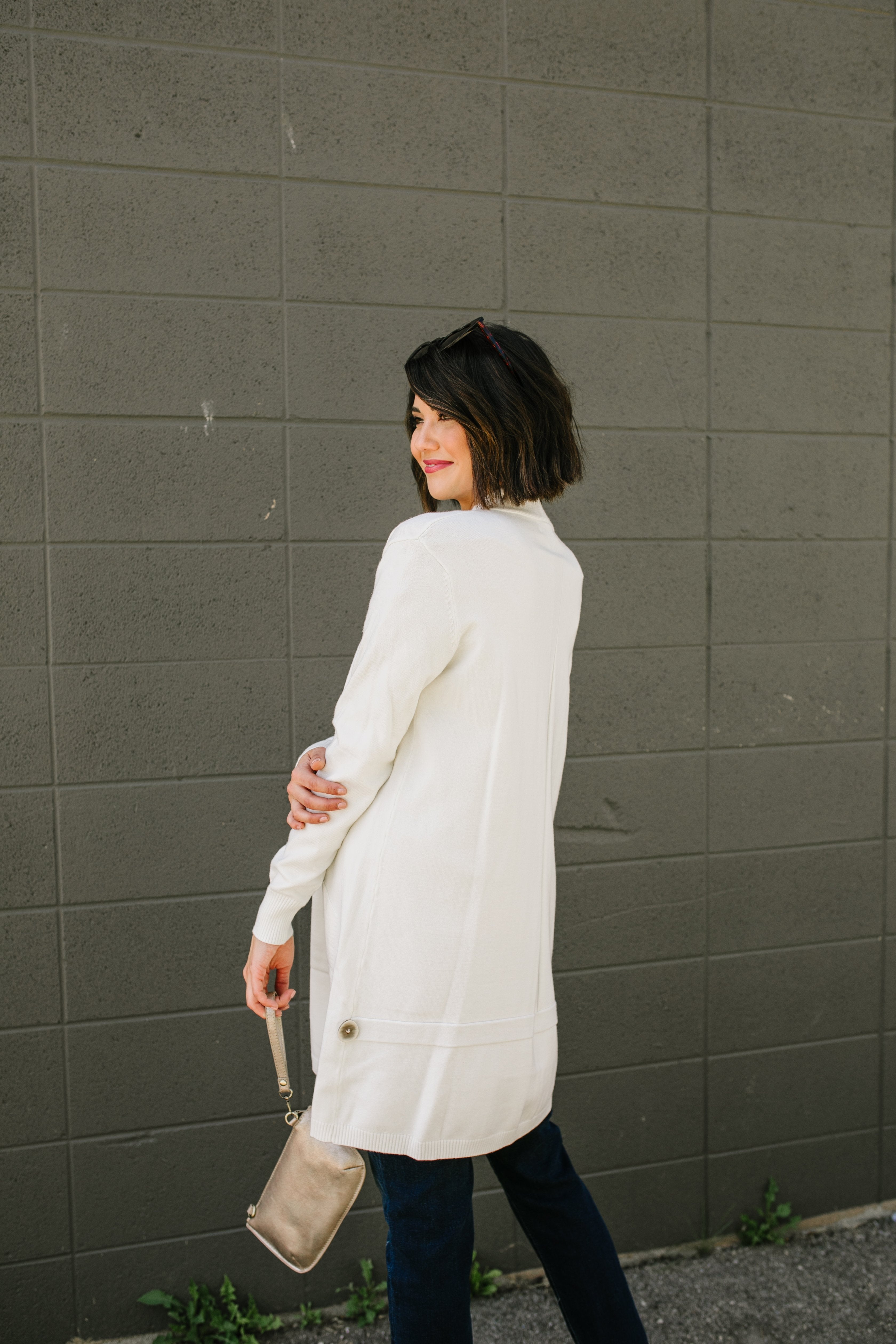 Hidden Button Ivory Cardigan