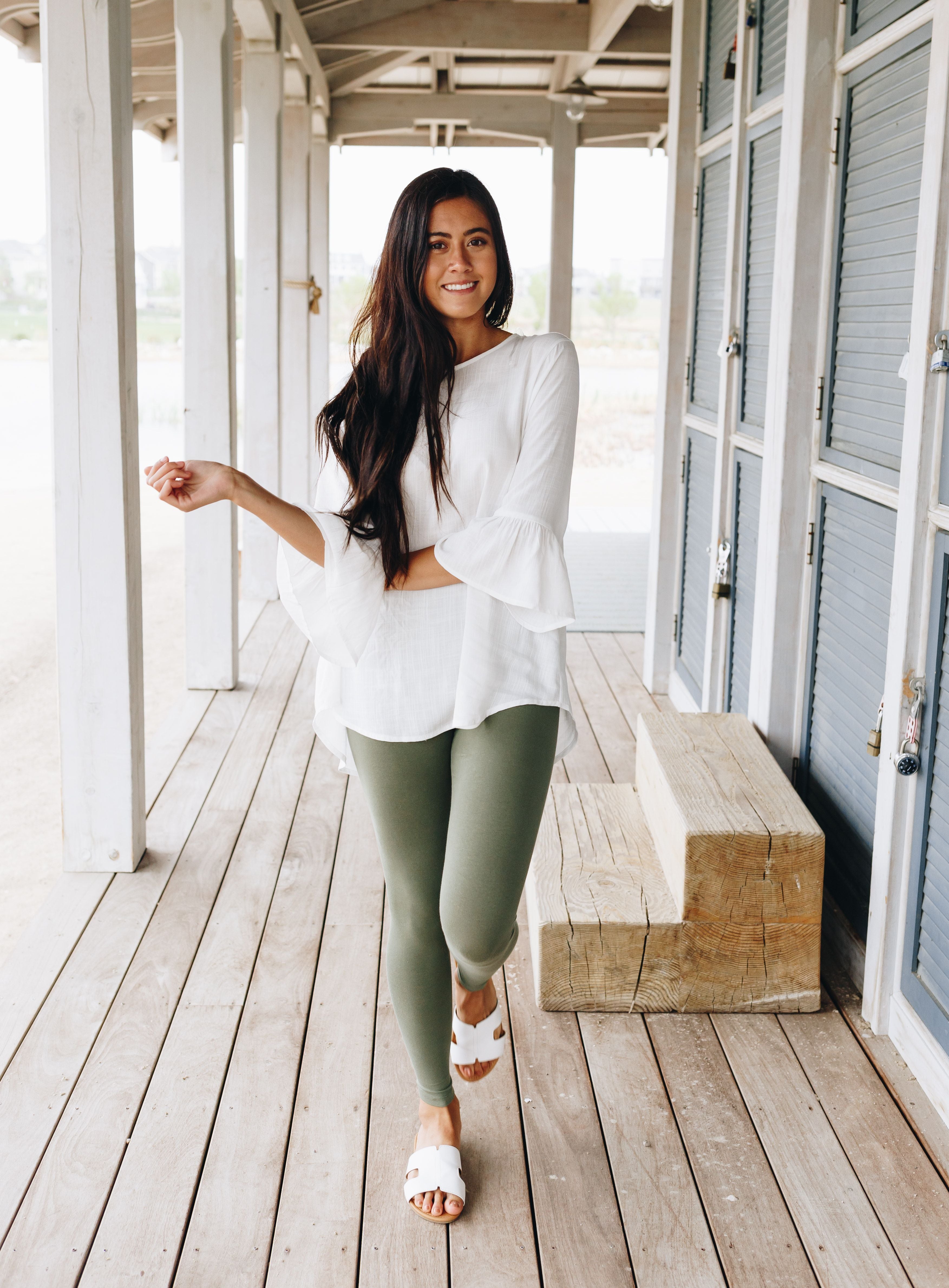 High Waist Leggings In Light Olive