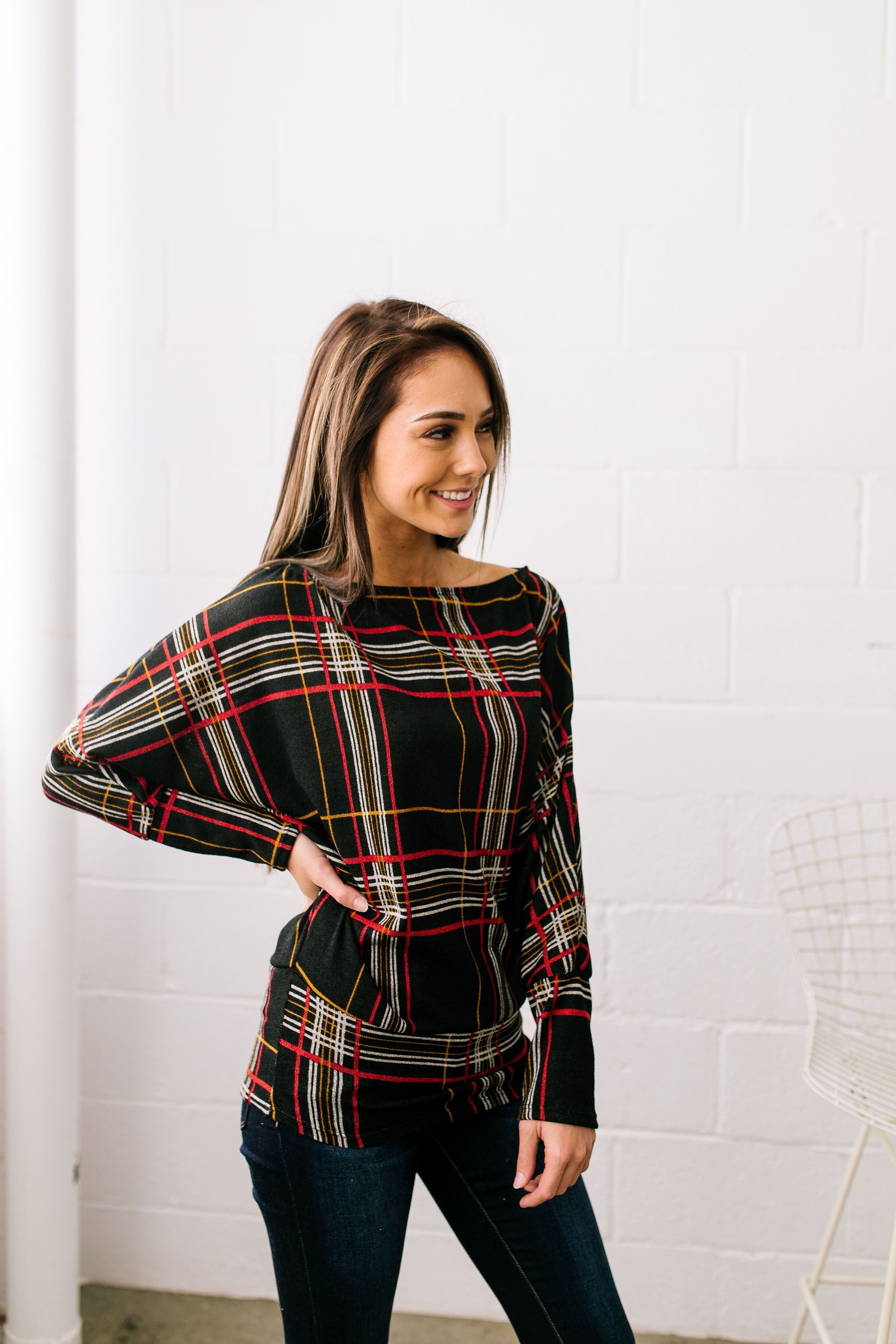 Highland Holiday Plaid Dolman Sleeve Sweater - ALL SALES FINAL
