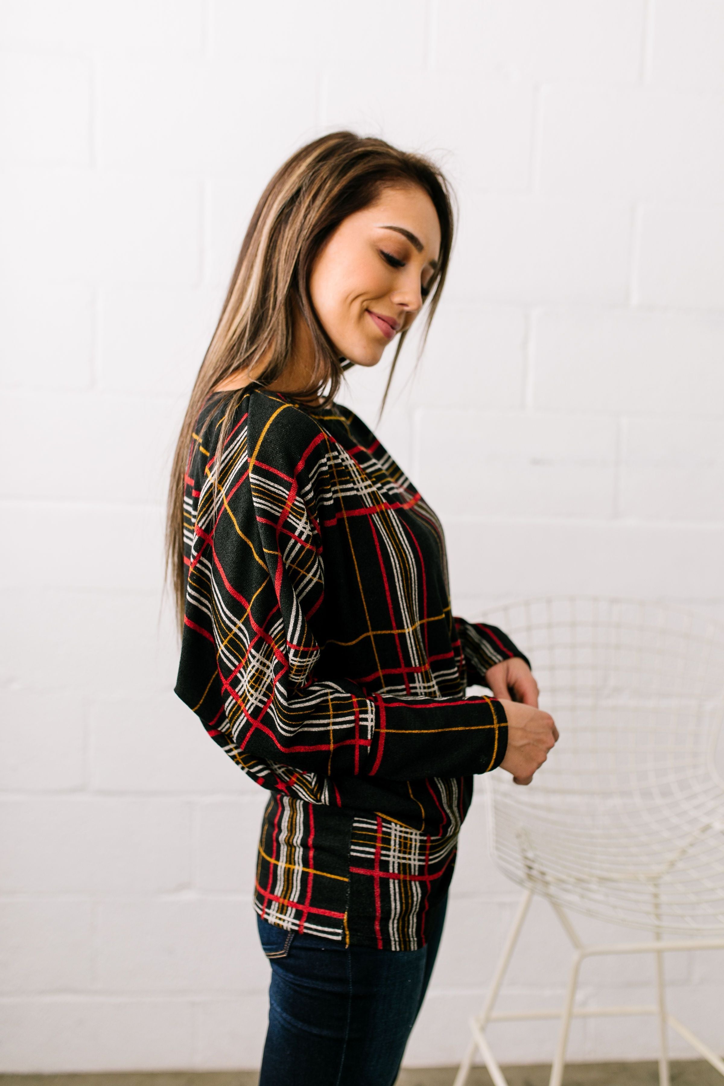 Highland Holiday Plaid Dolman Sleeve Sweater - ALL SALES FINAL