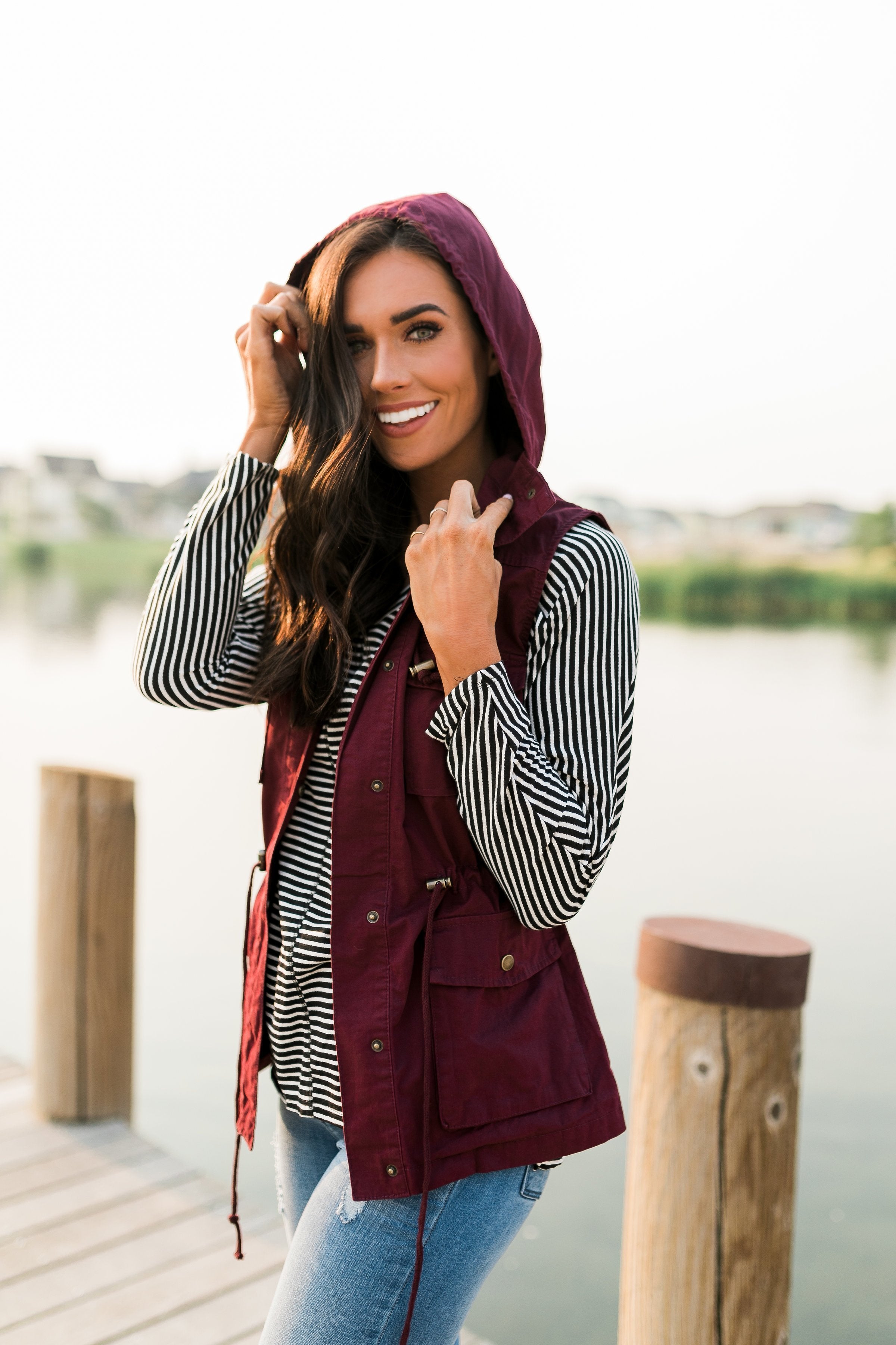 Hooded Camp Vest In Burgundy