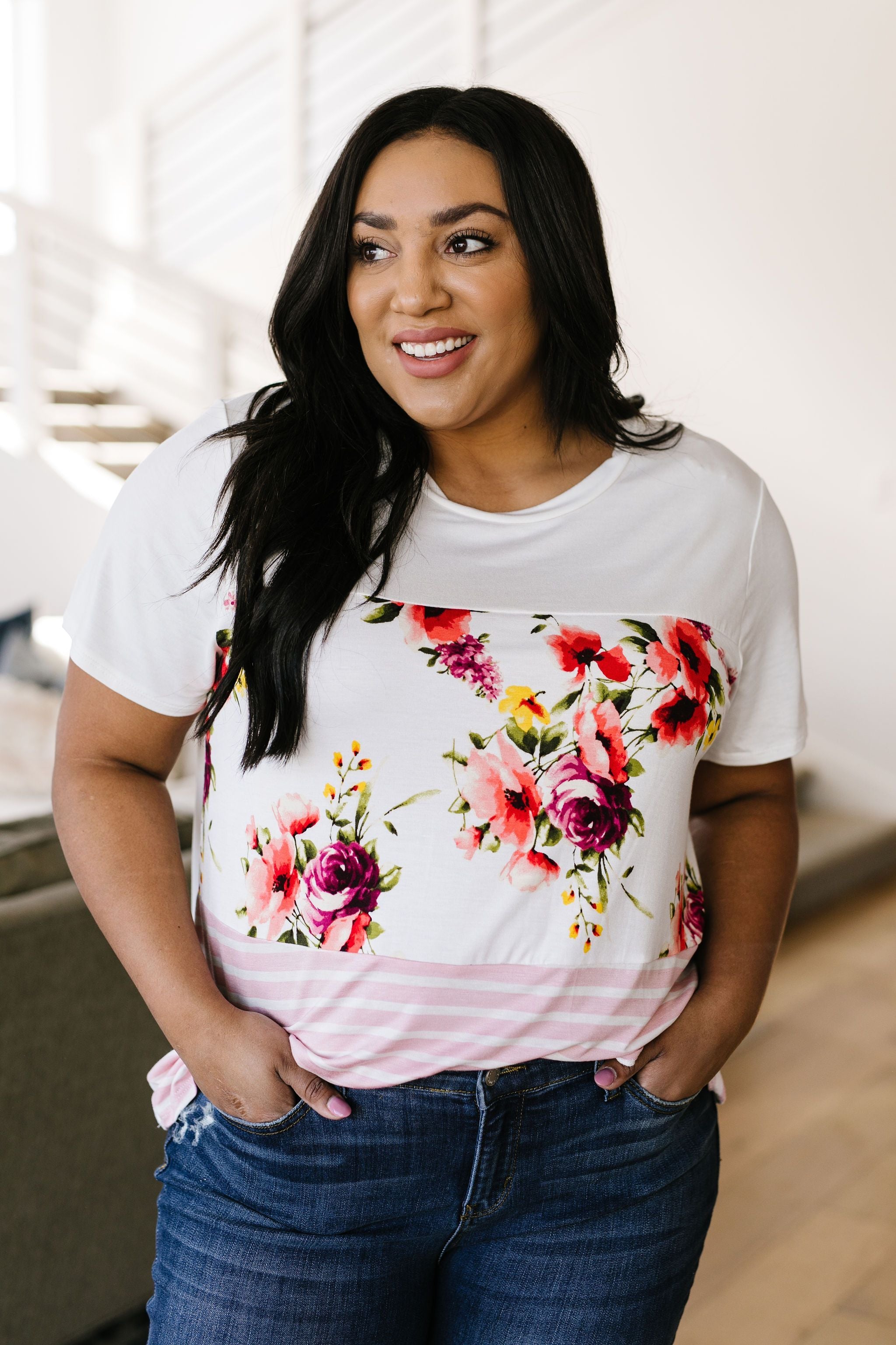 It's Raining Flowers & Stripes Top