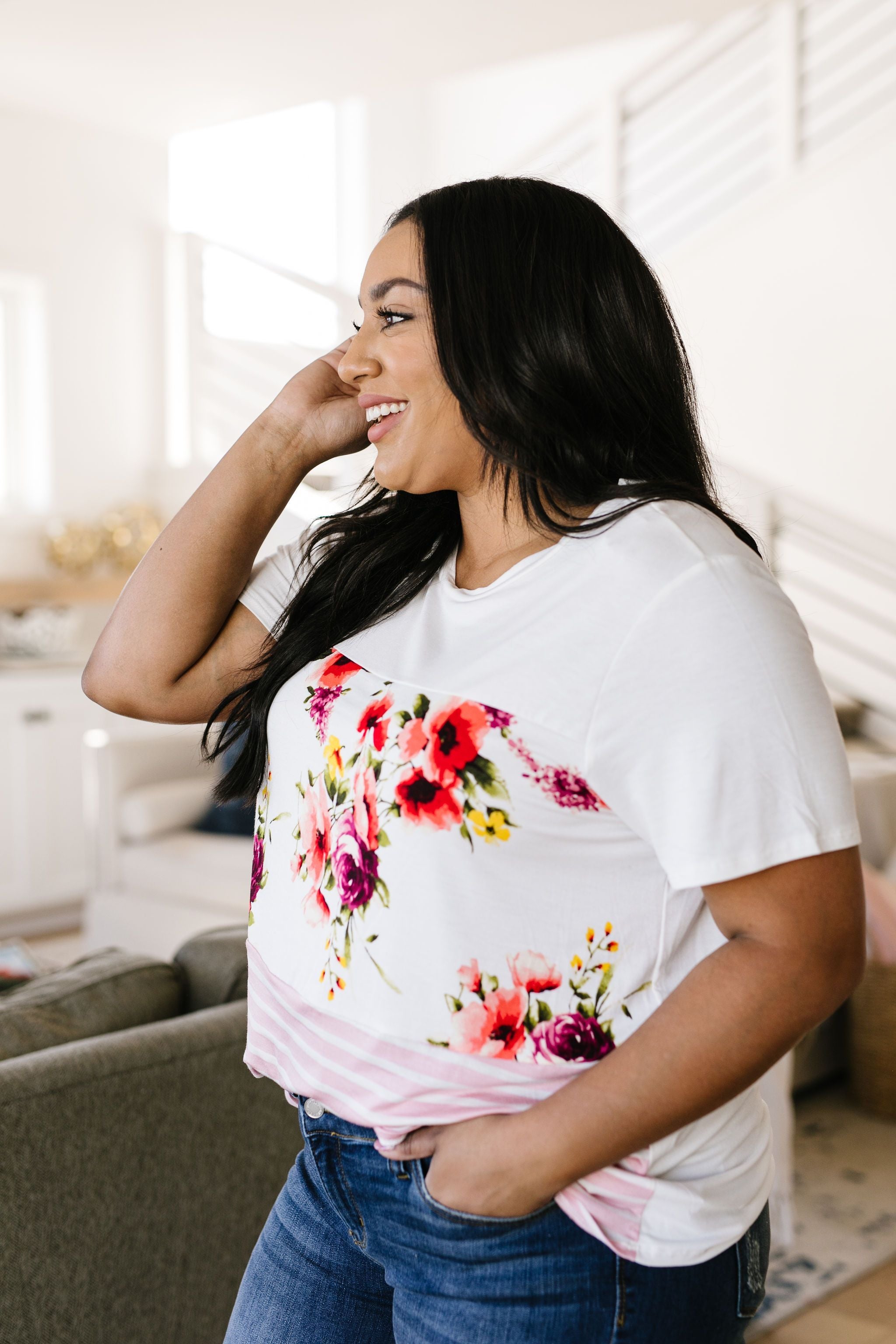 It's Raining Flowers & Stripes Top