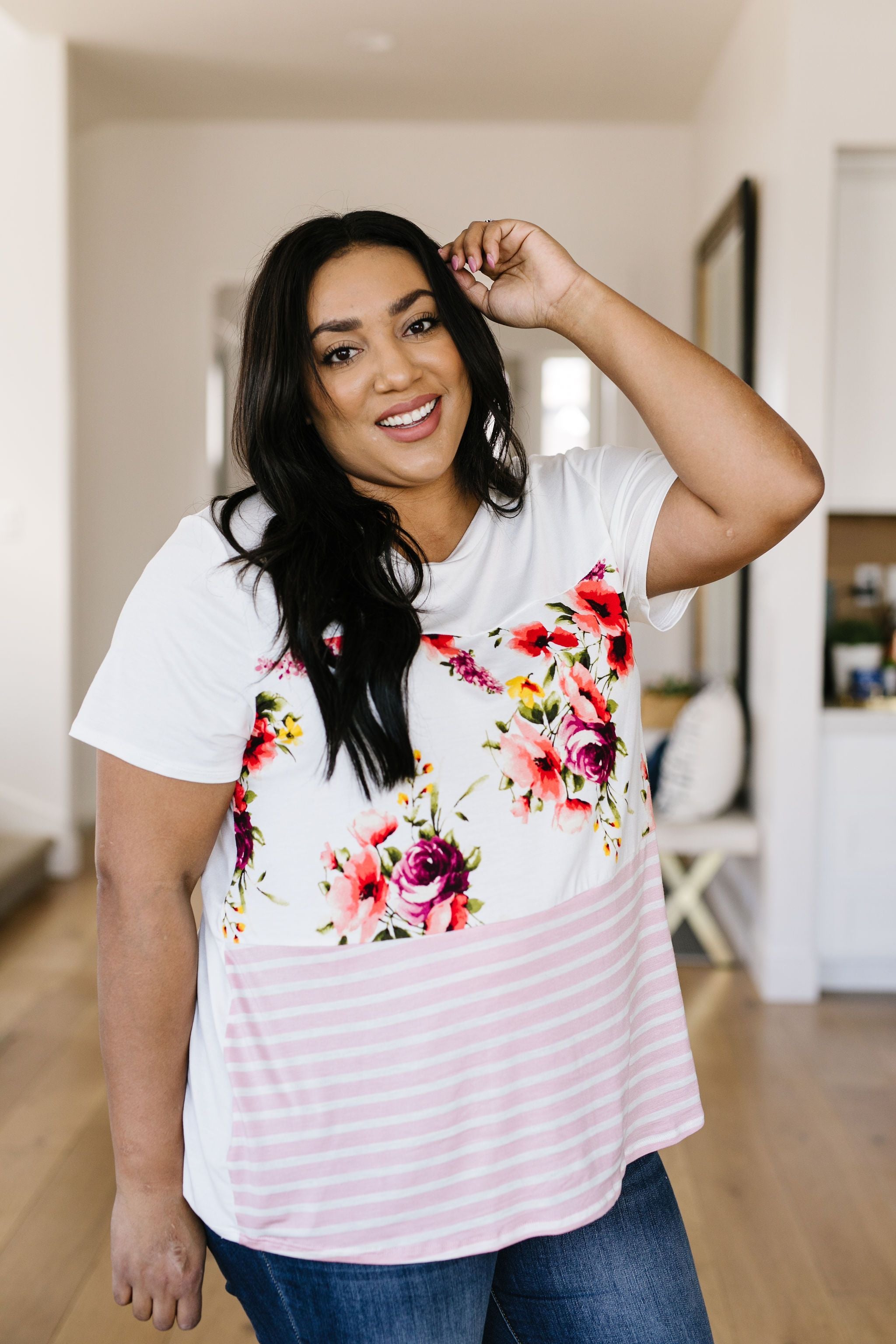 It's Raining Flowers & Stripes Top