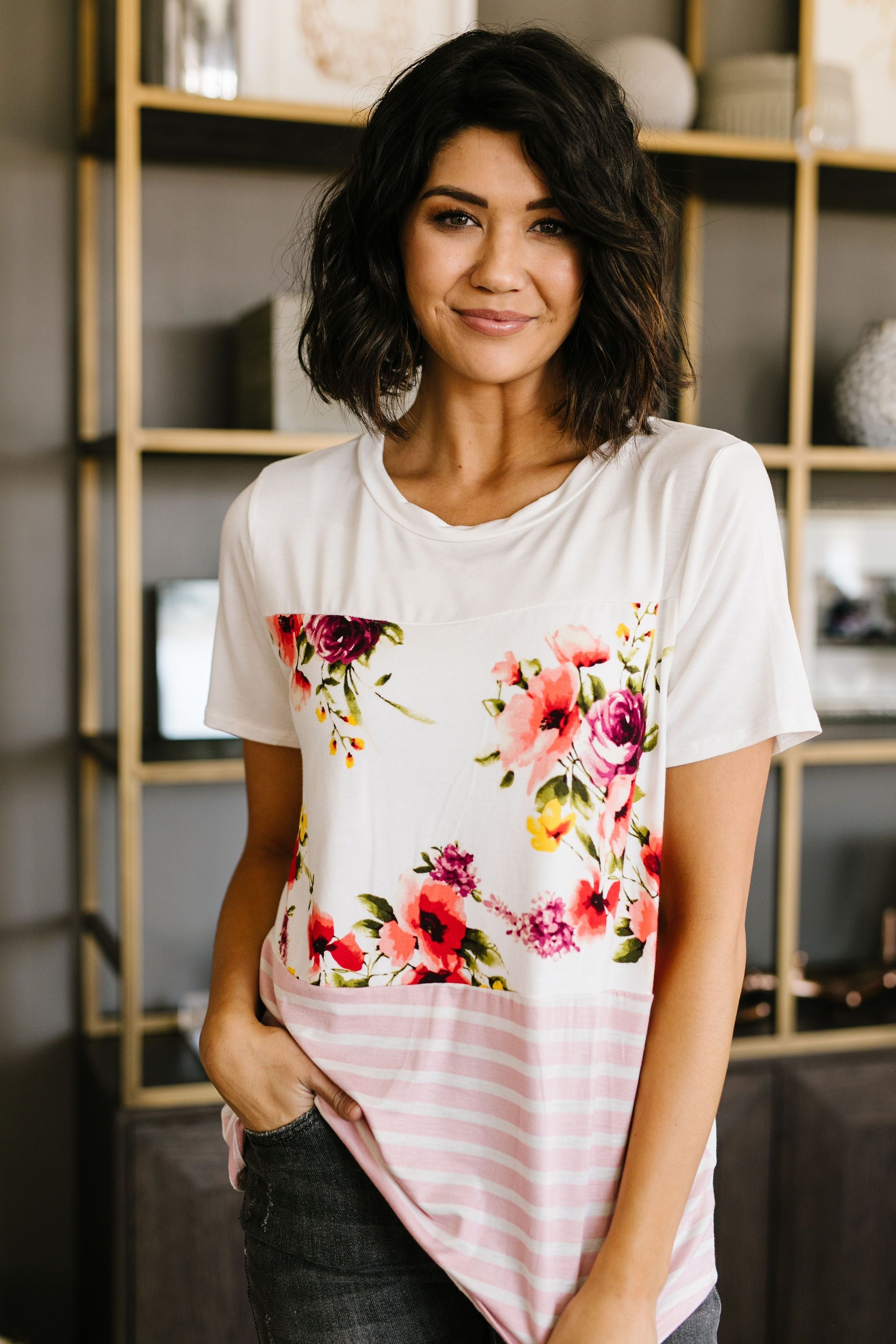 It's Raining Flowers & Stripes Top