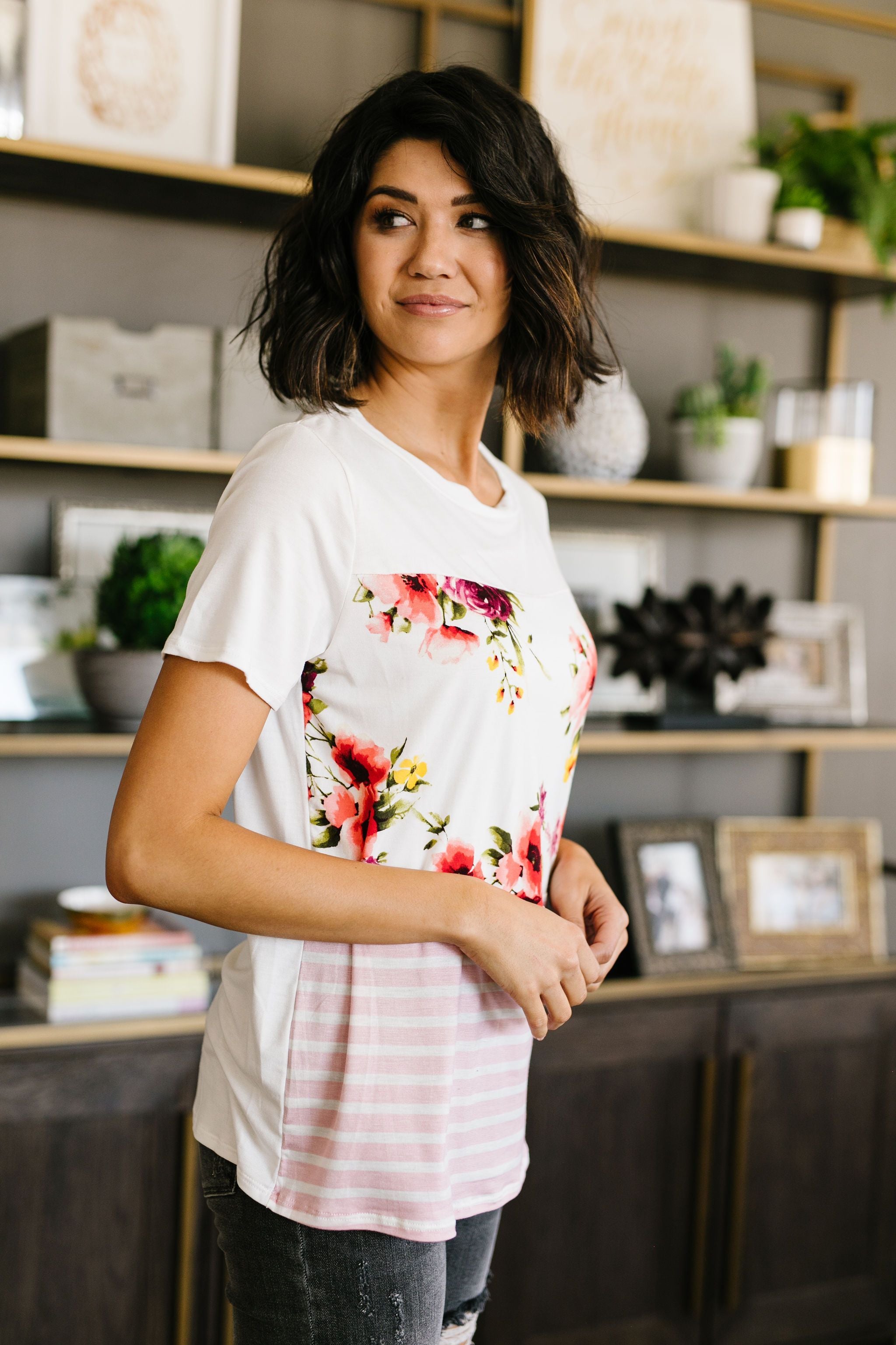 It's Raining Flowers & Stripes Top