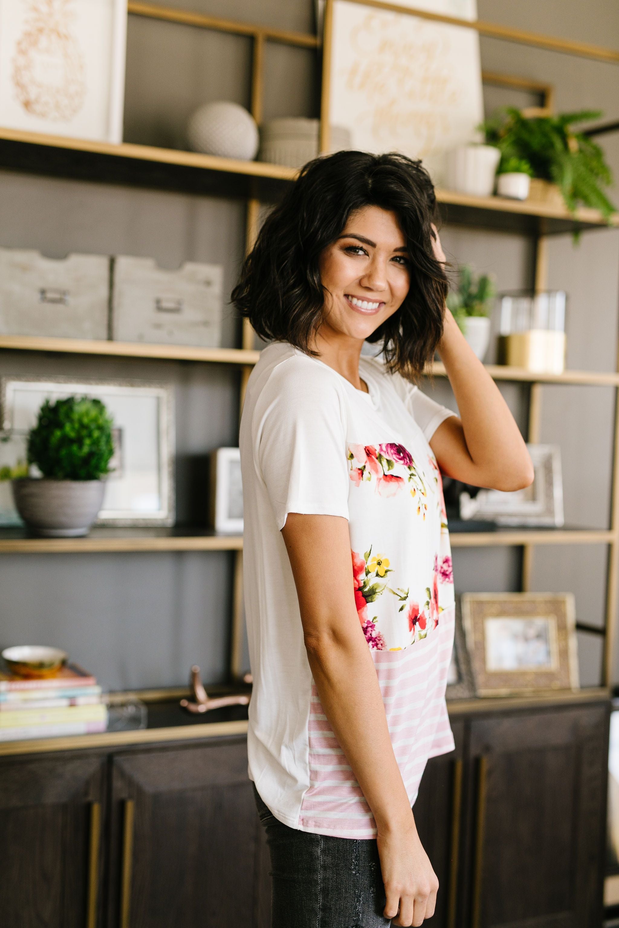 It's Raining Flowers & Stripes Top
