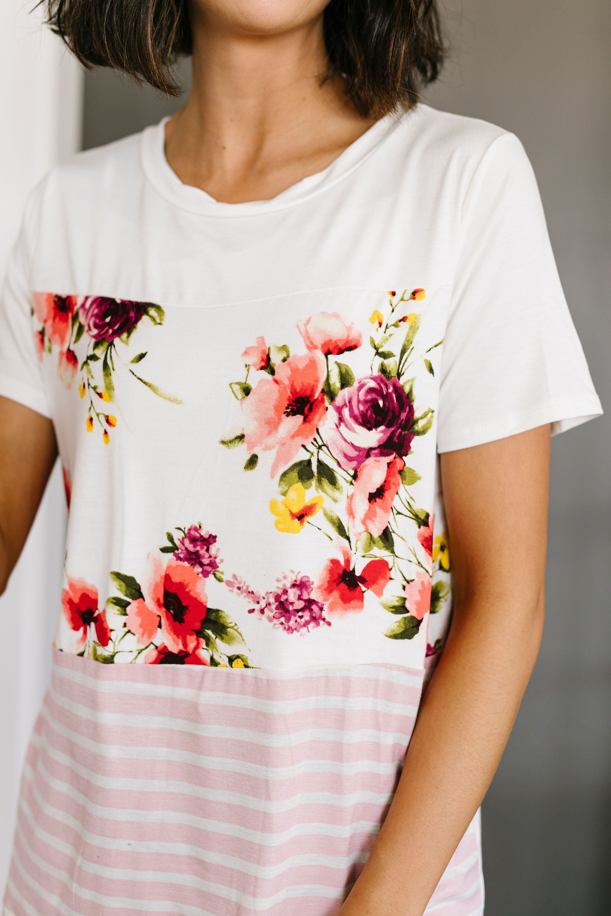 It's Raining Flowers & Stripes Top