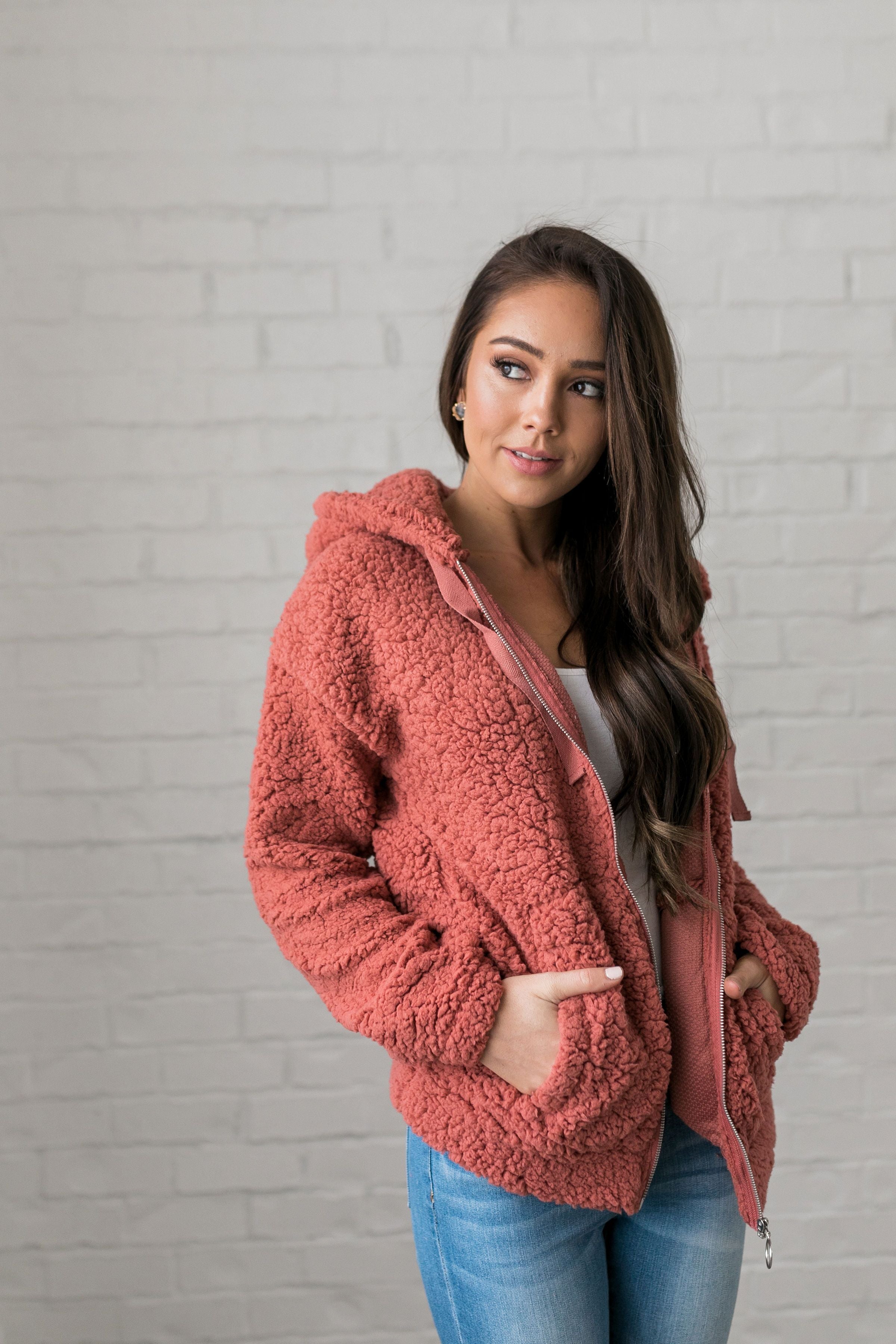 It's So Fluffy Sherpa Hoodie In Auburn