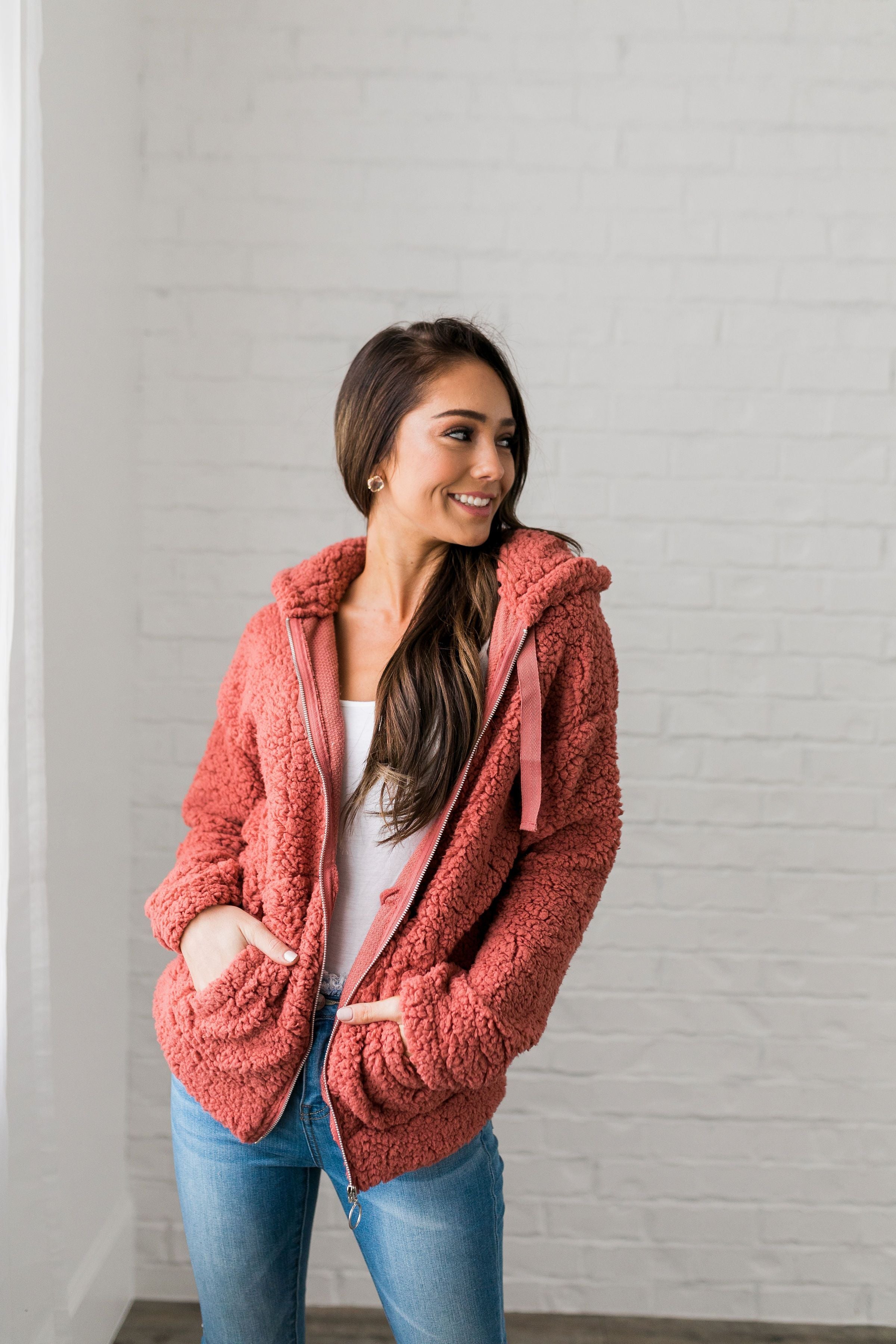 It's So Fluffy Sherpa Hoodie In Auburn