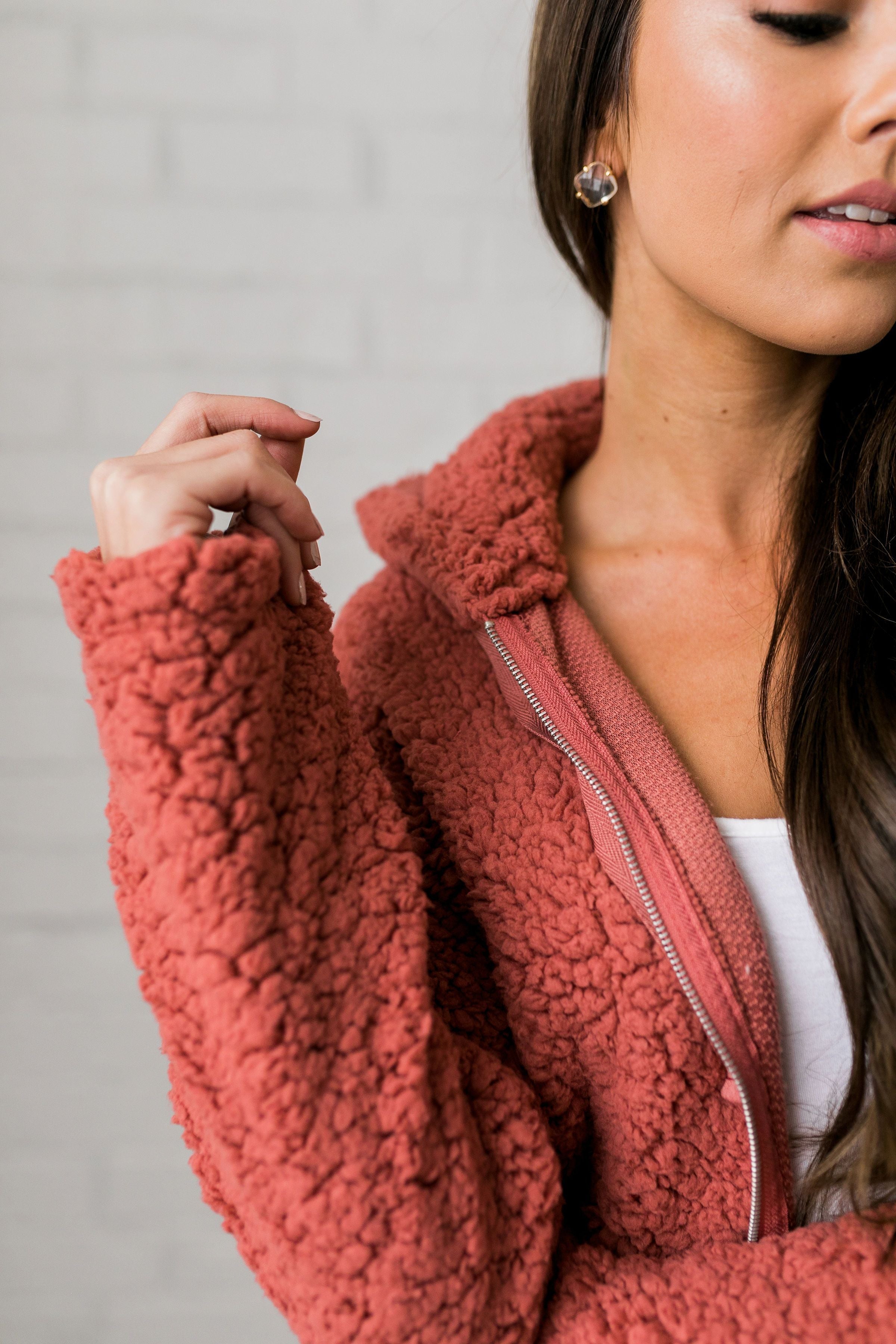 It's So Fluffy Sherpa Hoodie In Auburn
