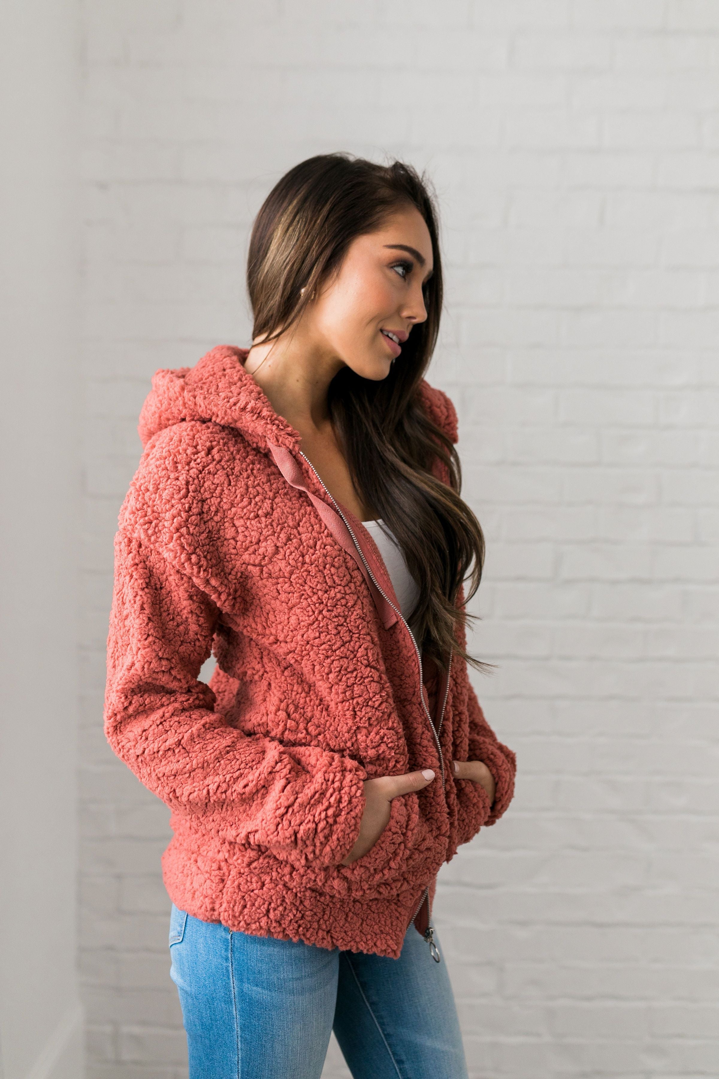 It's So Fluffy Sherpa Hoodie In Auburn