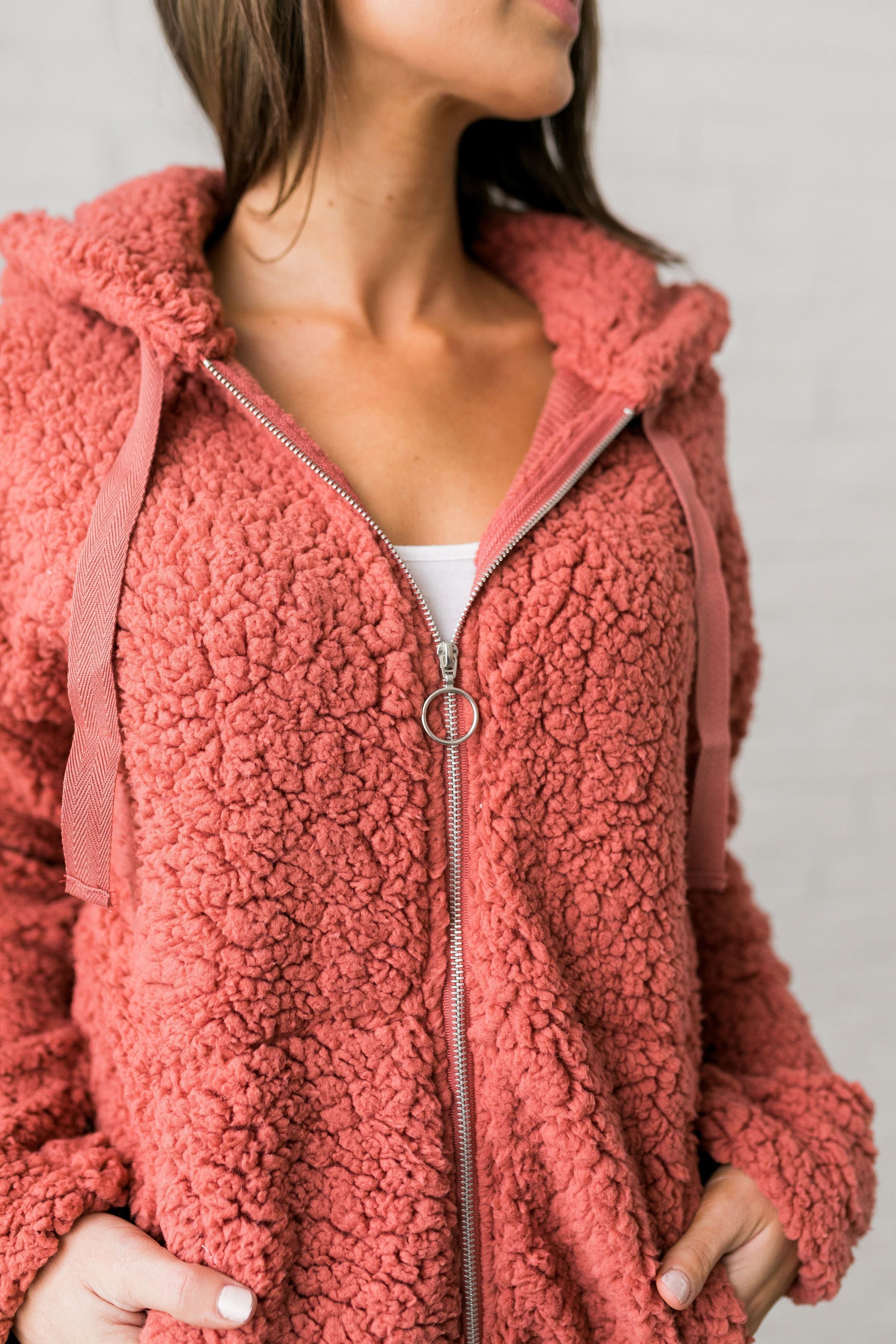 It's So Fluffy Sherpa Hoodie In Auburn