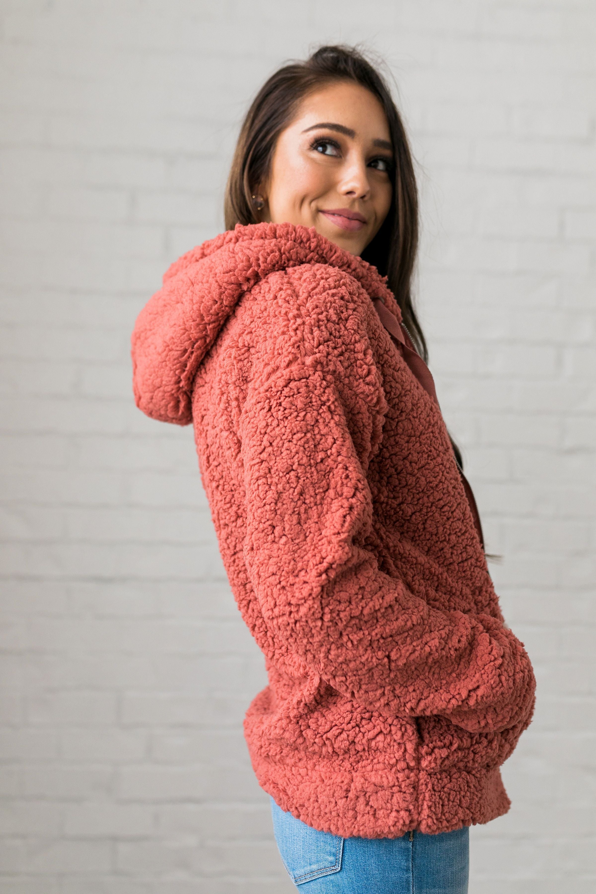 It's So Fluffy Sherpa Hoodie In Auburn