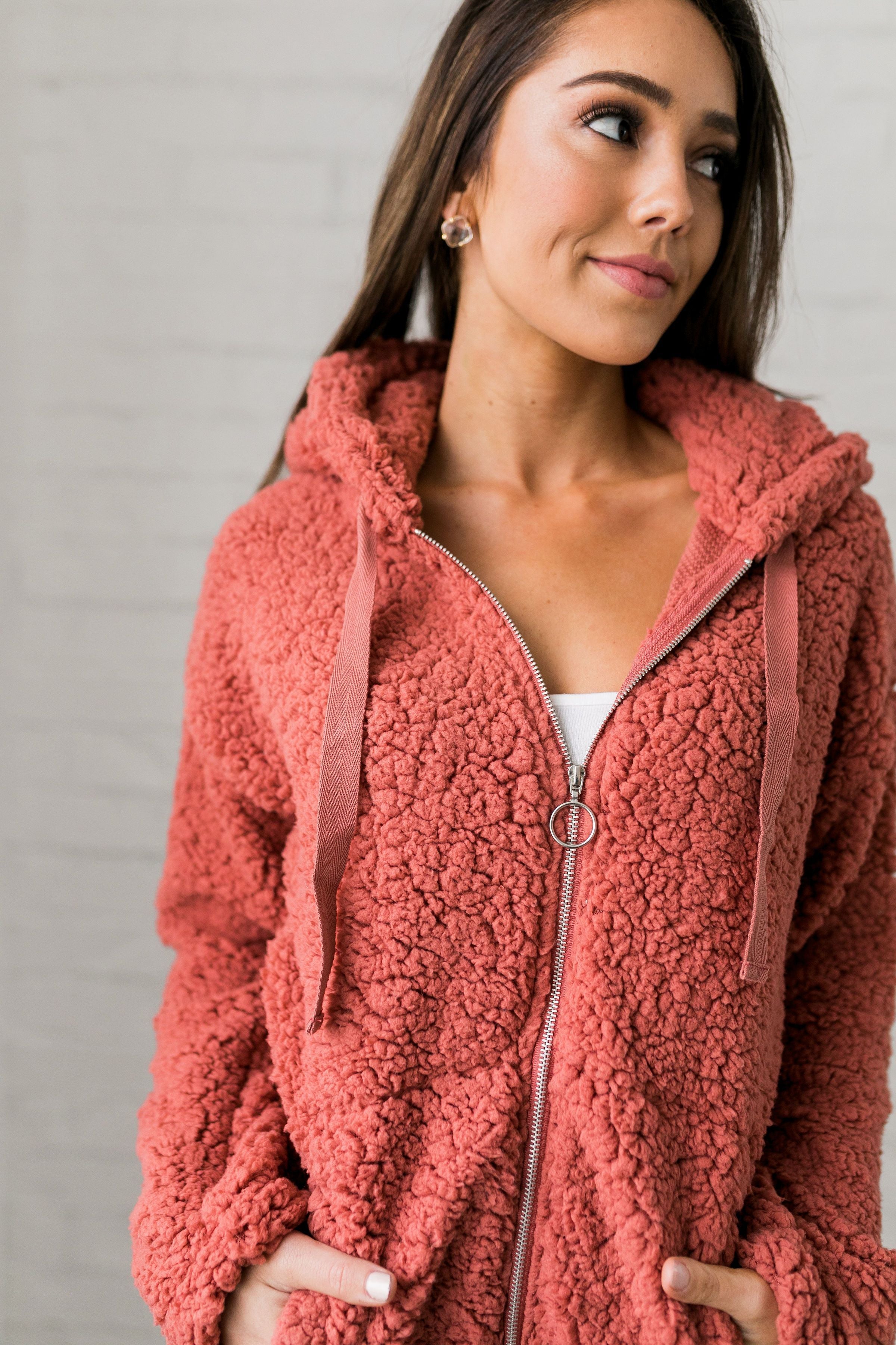 It's So Fluffy Sherpa Hoodie In Auburn